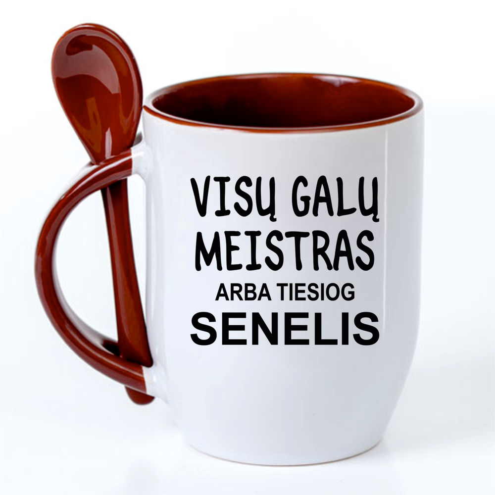 Puodelis su šaukšteliu „Visų galų meistras arba tiesiog Senelis“