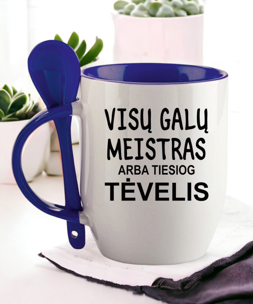 Puodelis su šaukšteliu „Visų galų meistras arba tiesiog Tėvelis“