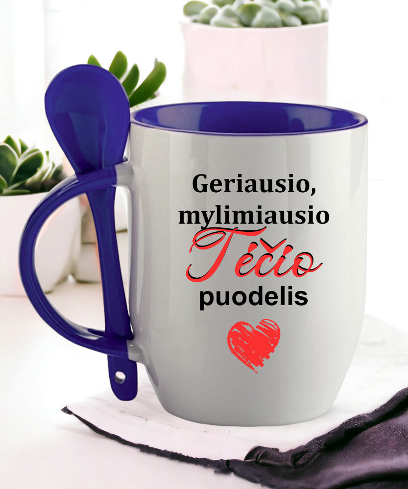 Puodelis su šaukšteliu „Geriausio mylimiausio Tėčio puodelis“