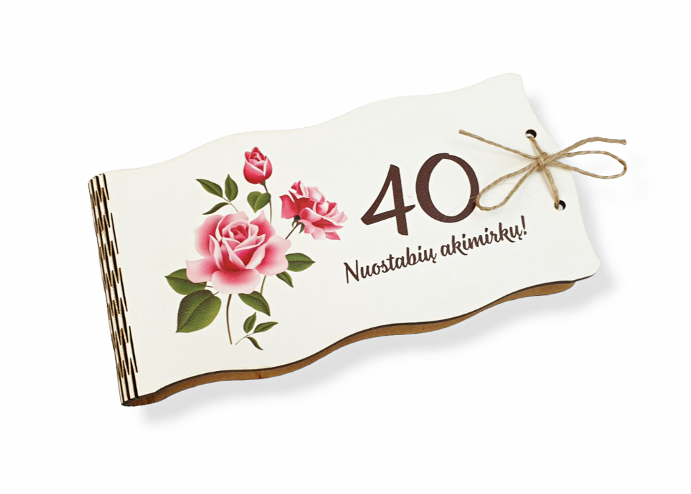 Baltas pinigų vokelis su spauda „40 nuostabių akimirkų“