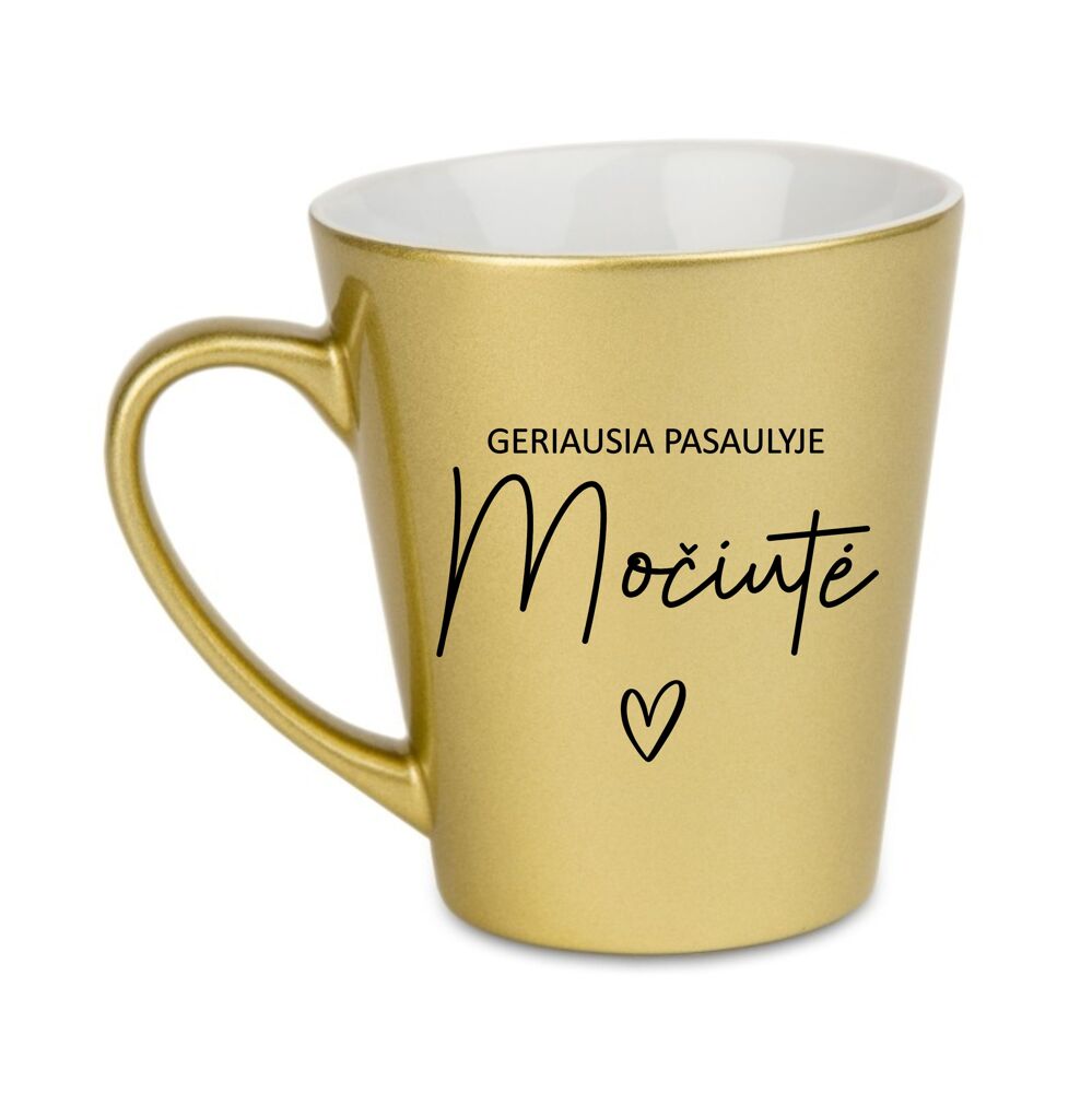 Aukso spalvos latte puodelis „Geriausia pasaulyje močiutė“