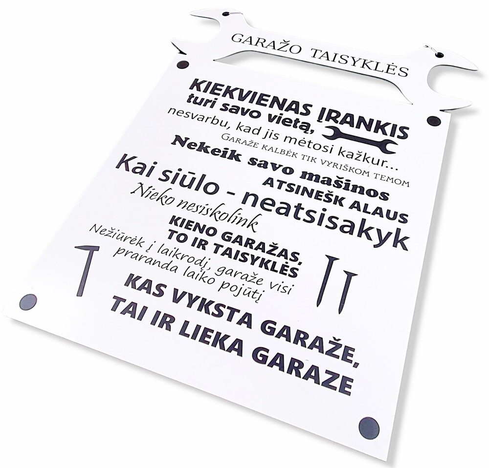 Pakabinama lentelė „Garažo taisyklės“