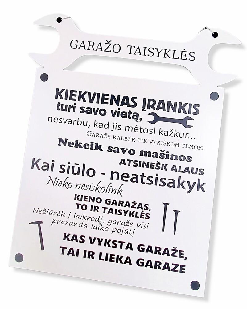 Pakabinama lentelė „Garažo taisyklės“