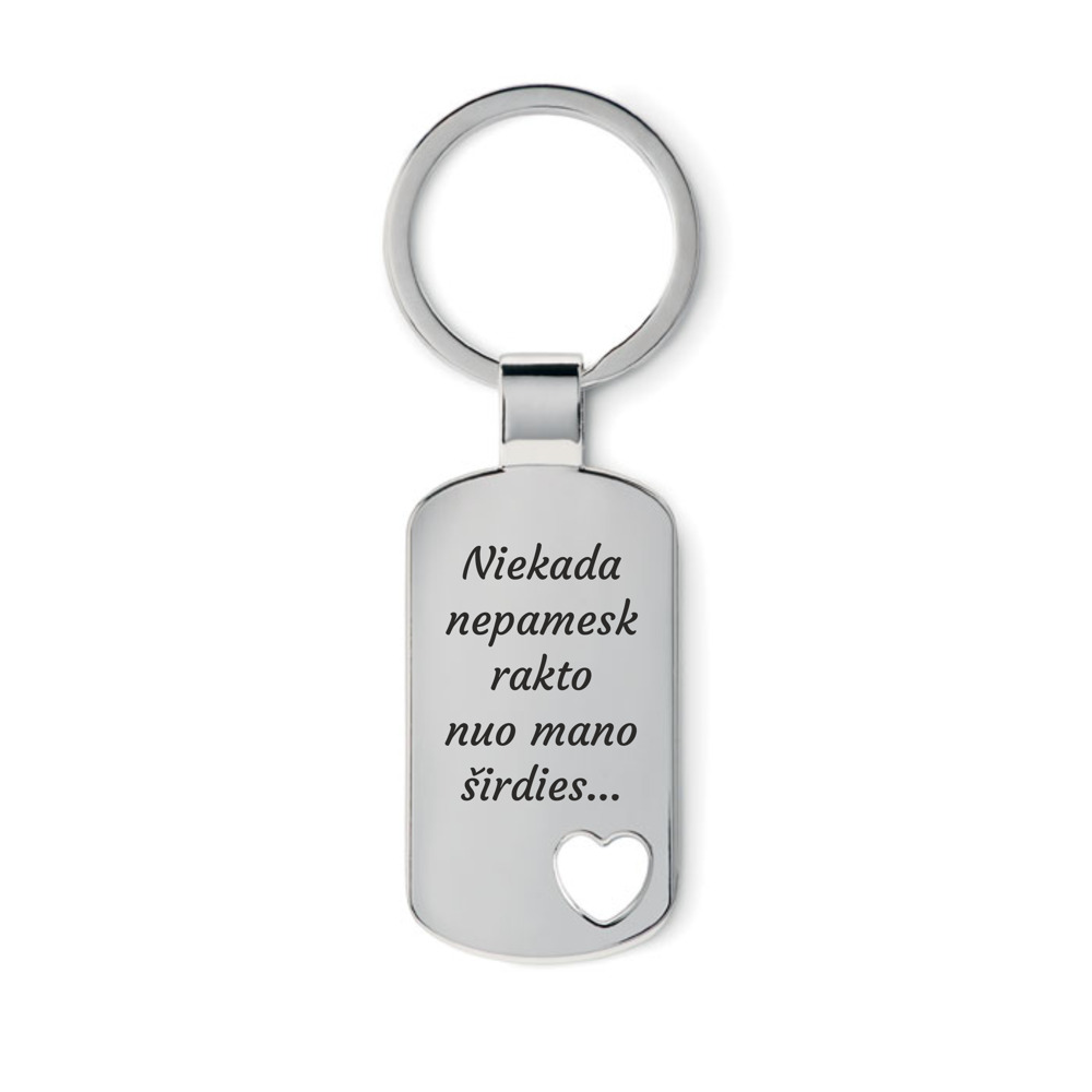 Metalinis raktų pakabukas su širdele „Niekada nepamesk rakto nuo mano širdies“