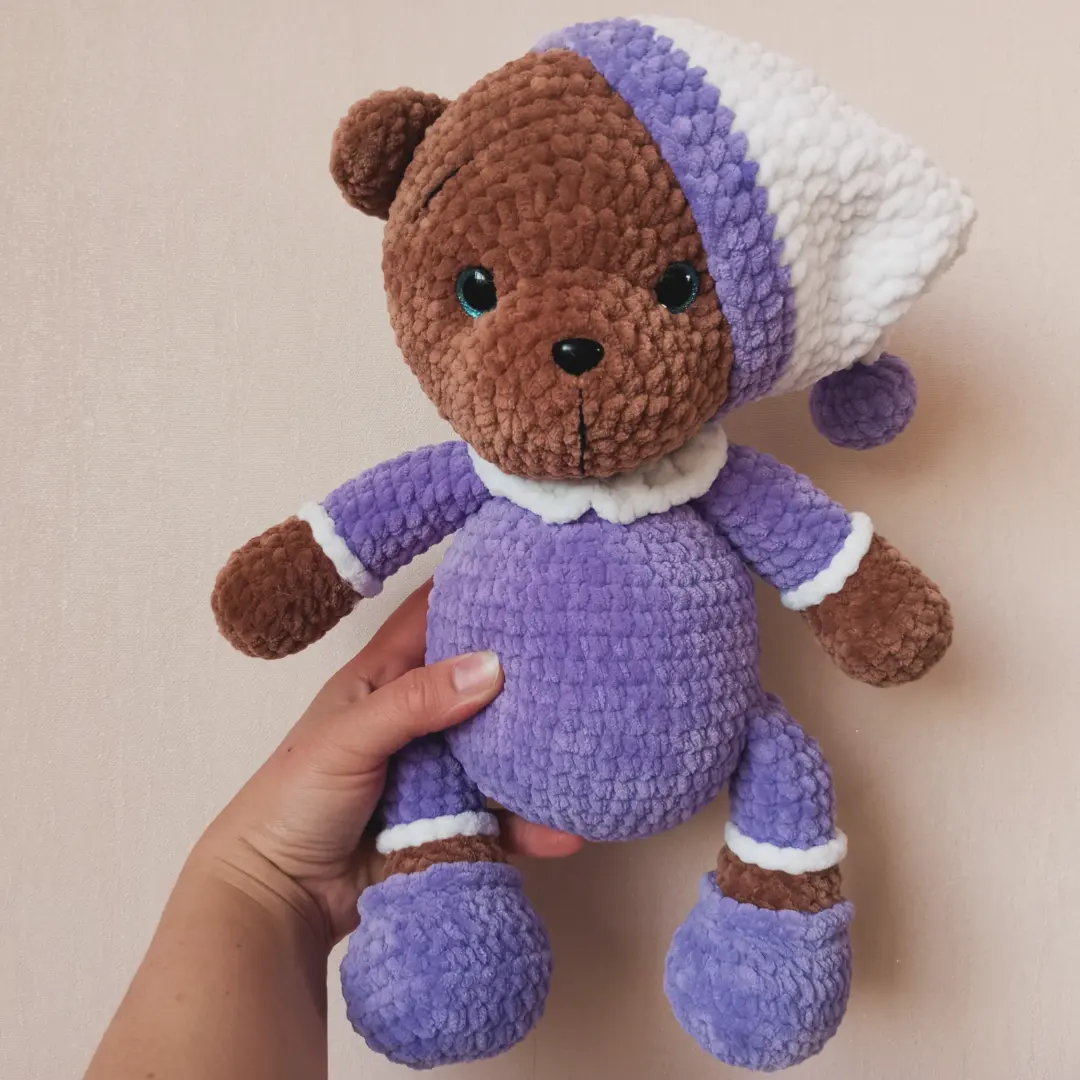Meškučiai su pižama, nerti, ~35/40cm. Puiki Kalėdinė Dovana naujagimiui Dovana krikštynoms Palankynų dovana
