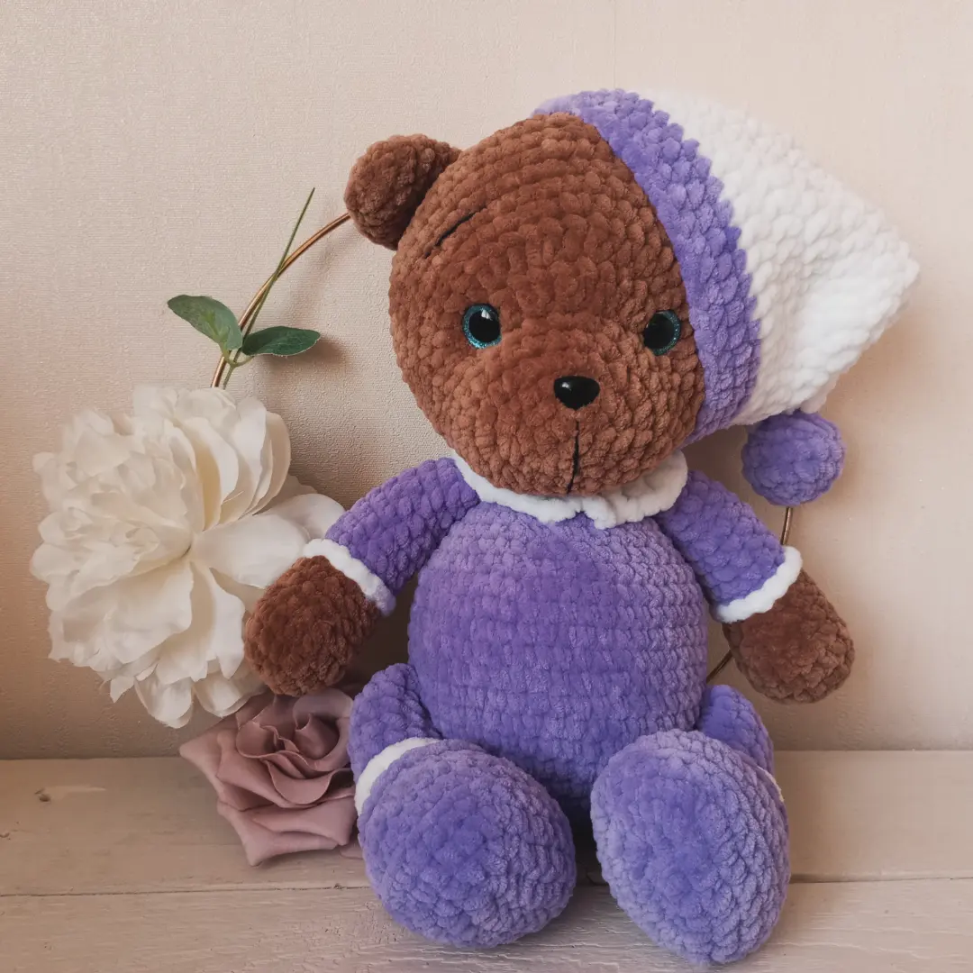 Meškučiai su pižama, nerti, ~35/40cm. Puiki Kalėdinė Dovana naujagimiui Dovana krikštynoms Palankynų dovana