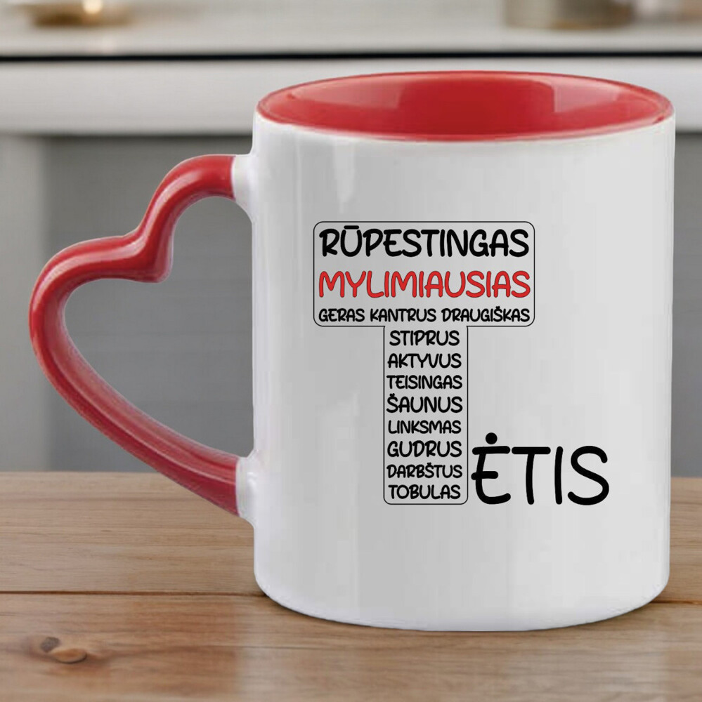 Standartinis puodelis su širdelės formos rankenėle „TĖTIS“
