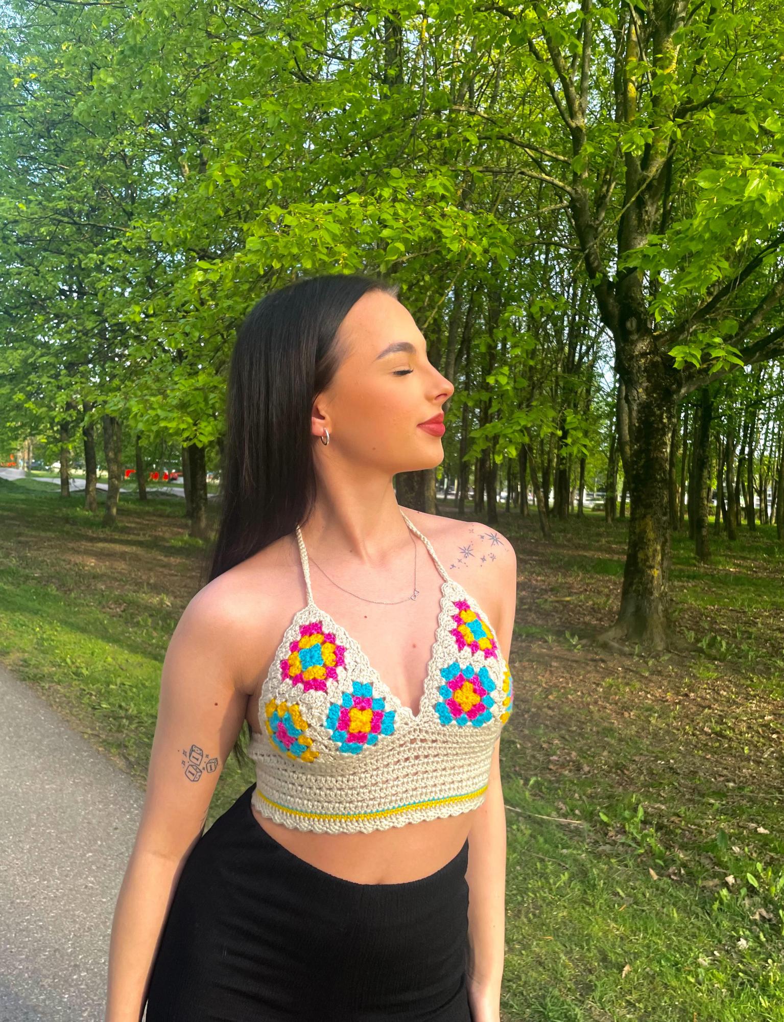 Crop top rankų darbo trumpa palaidinė