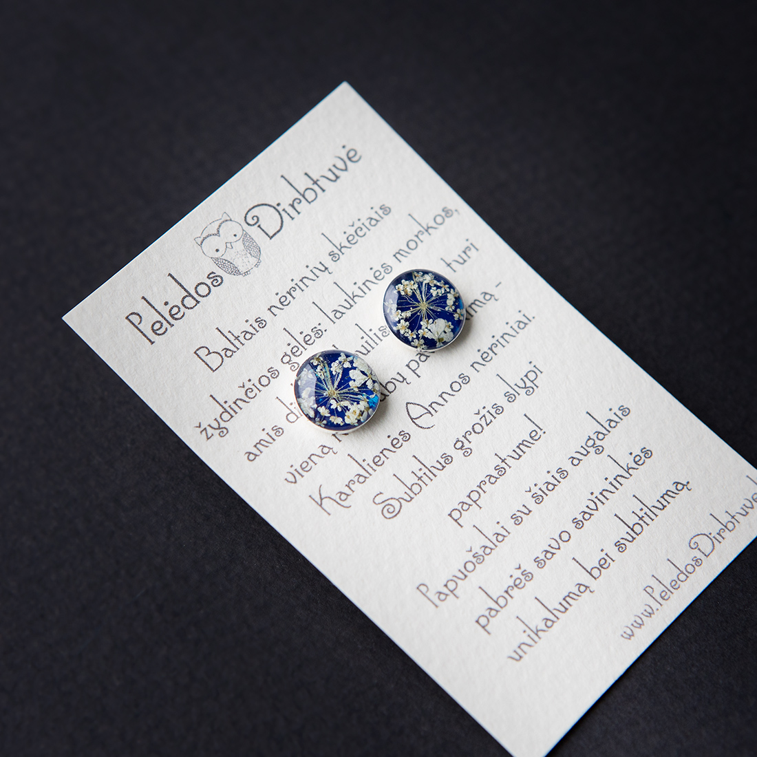 Mėlyni sidabriniai auskarai su gėlėmis „Blue Queen“