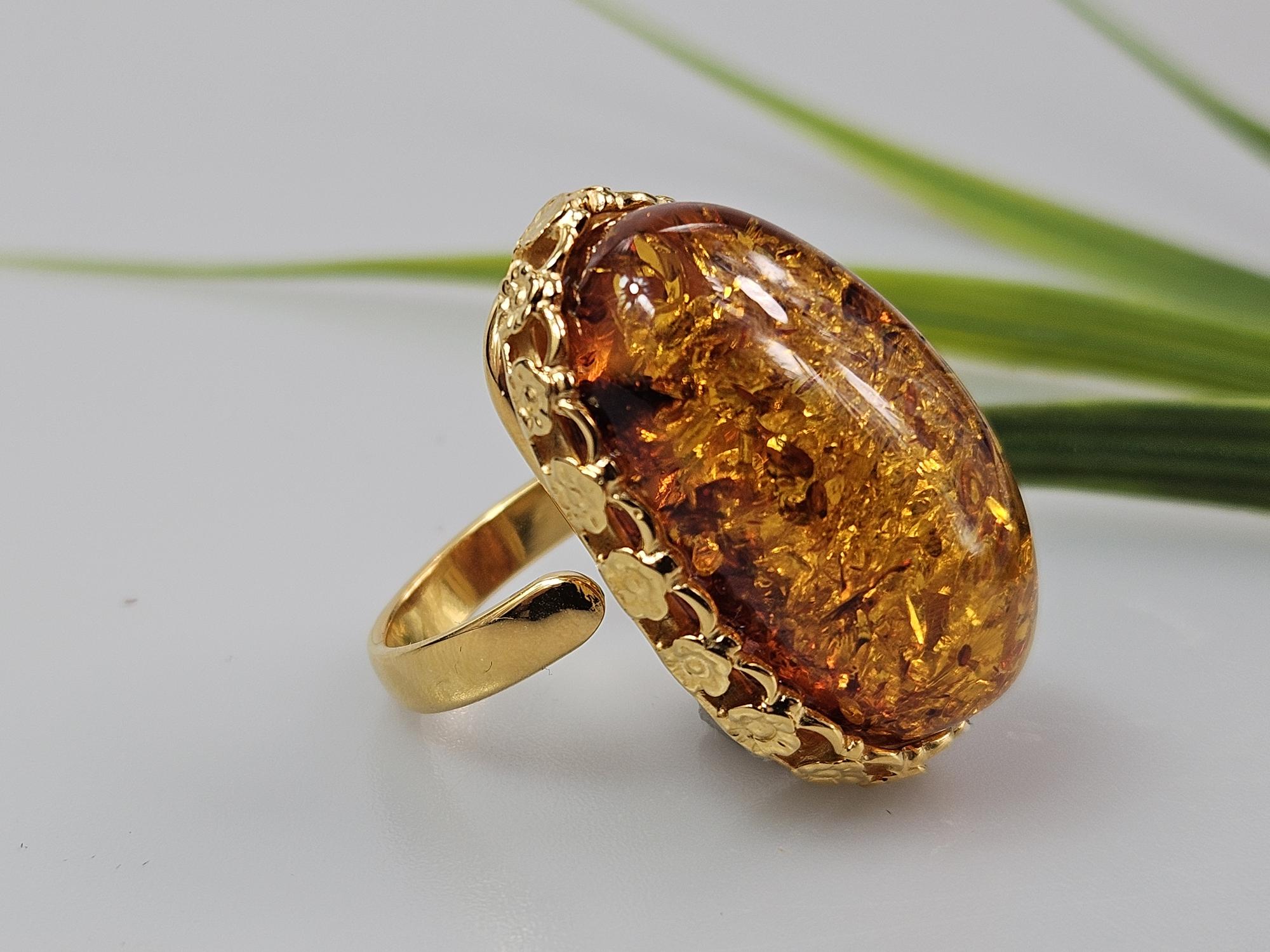 Gintarinis žiedas Amber ring didelis žiedas su gintaru ir auksu