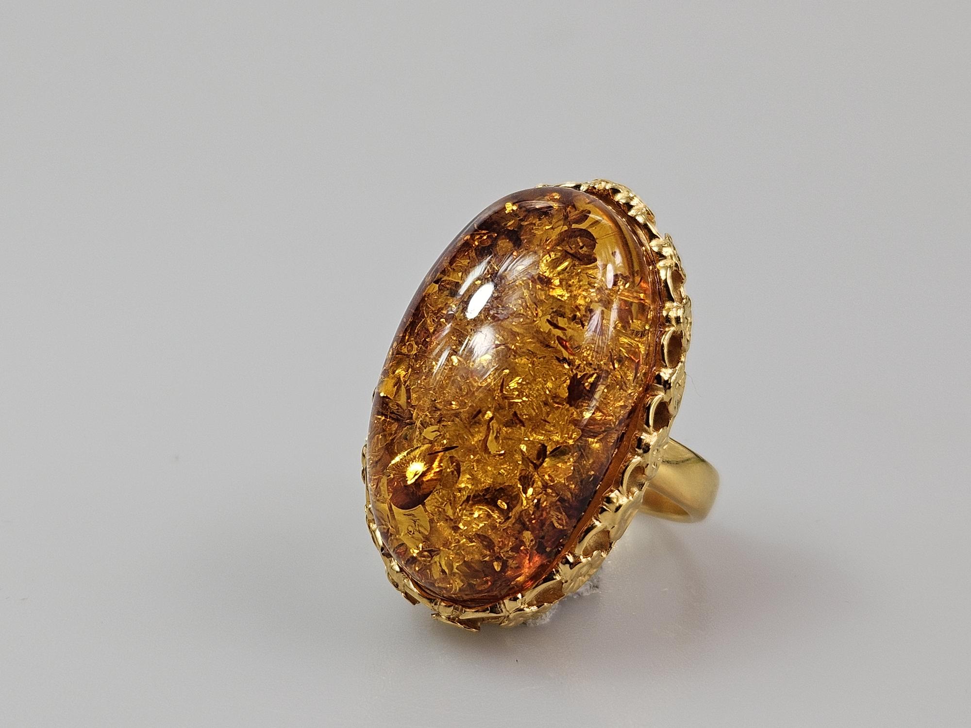 Gintarinis žiedas Amber ring didelis žiedas su gintaru ir auksu