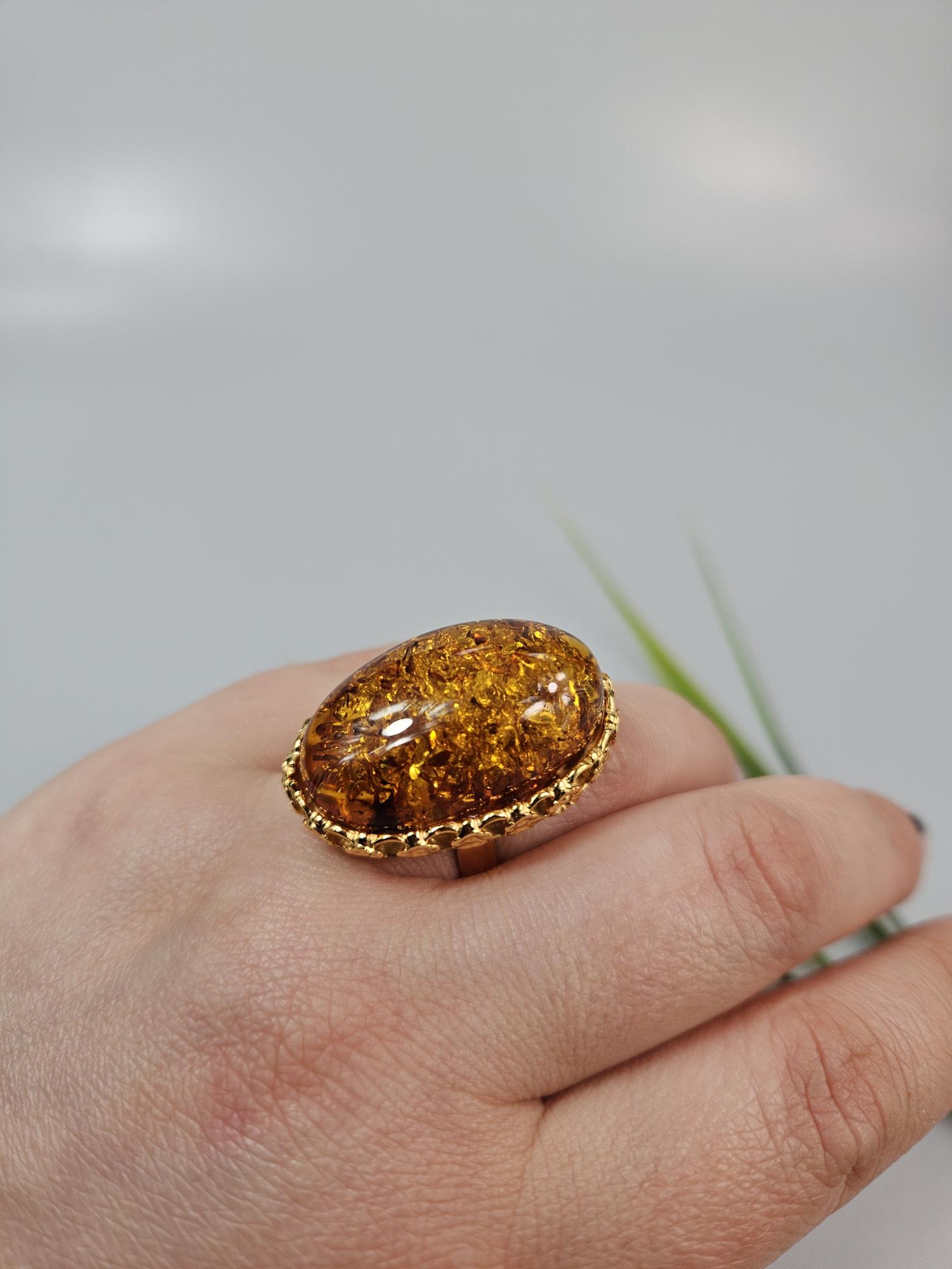 Gintarinis žiedas Amber ring didelis žiedas su gintaru ir auksu