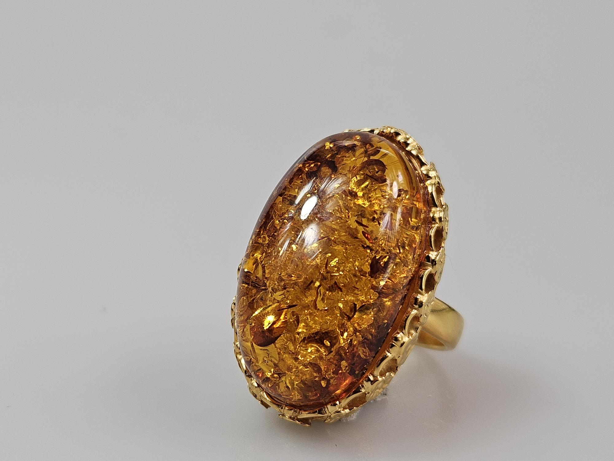 Gintarinis žiedas Amber ring didelis žiedas su gintaru ir auksu