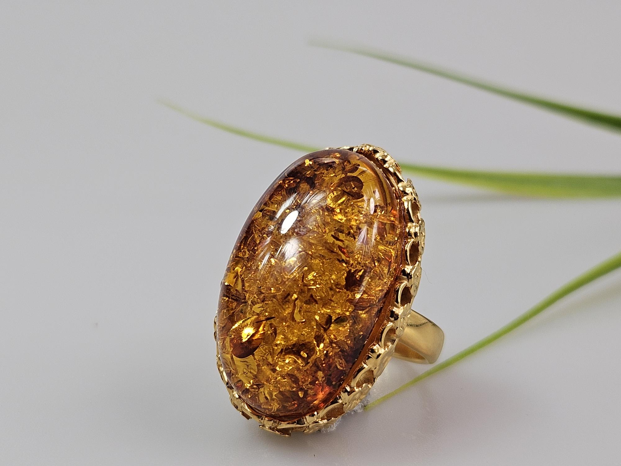 Gintarinis žiedas Amber ring didelis žiedas su gintaru ir auksu
