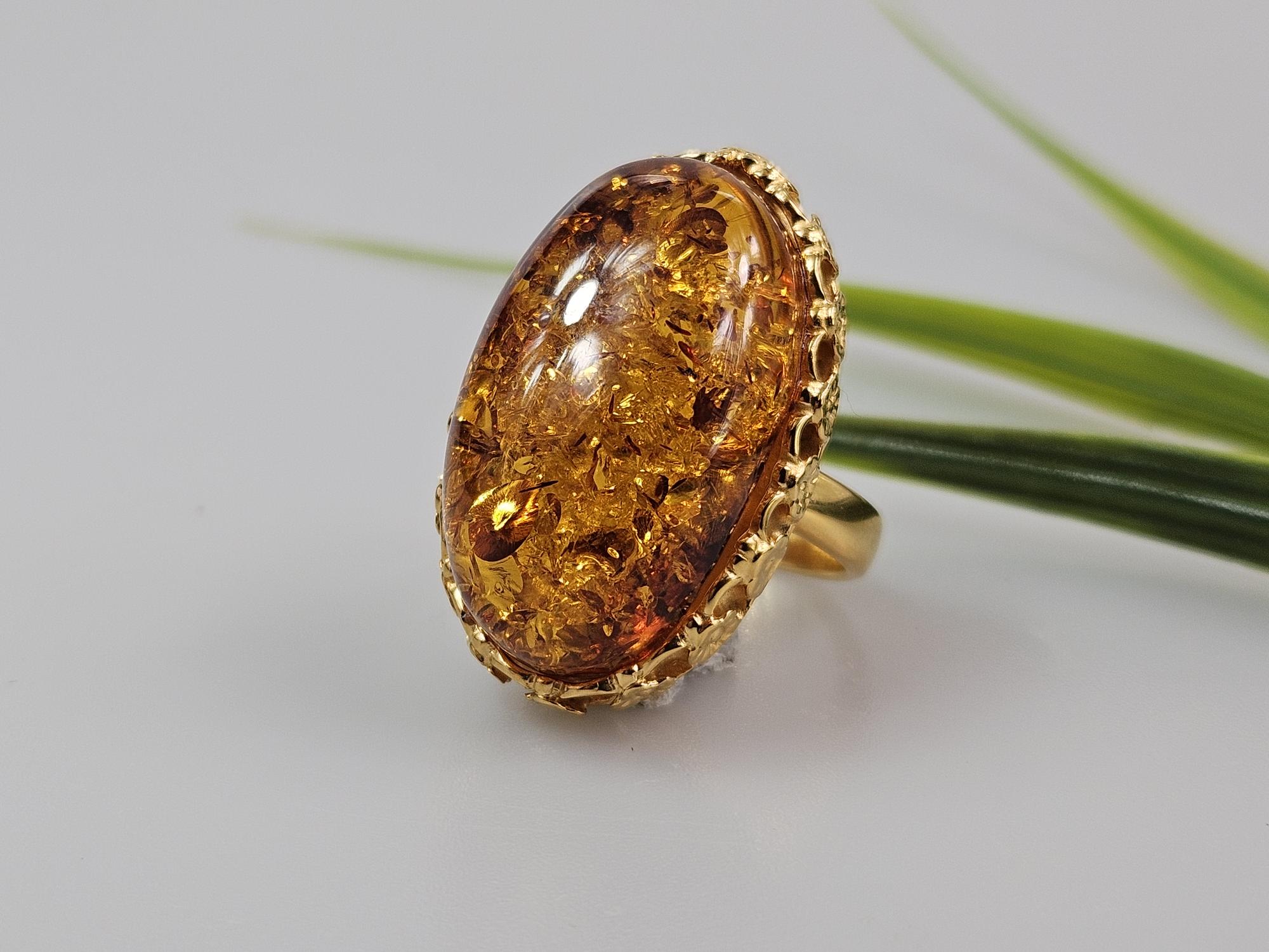 Gintarinis žiedas Amber ring didelis žiedas su gintaru ir auksu