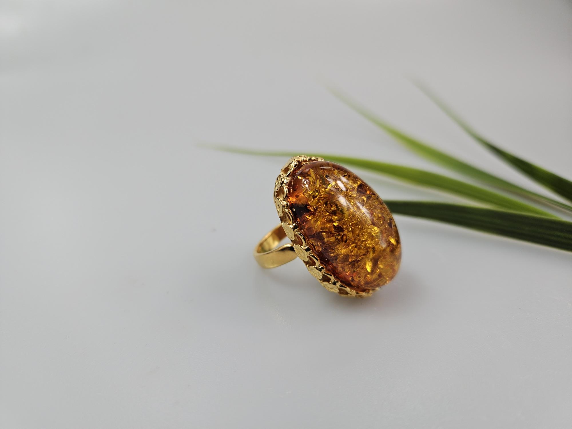 Gintarinis žiedas Amber ring didelis žiedas su gintaru ir auksu