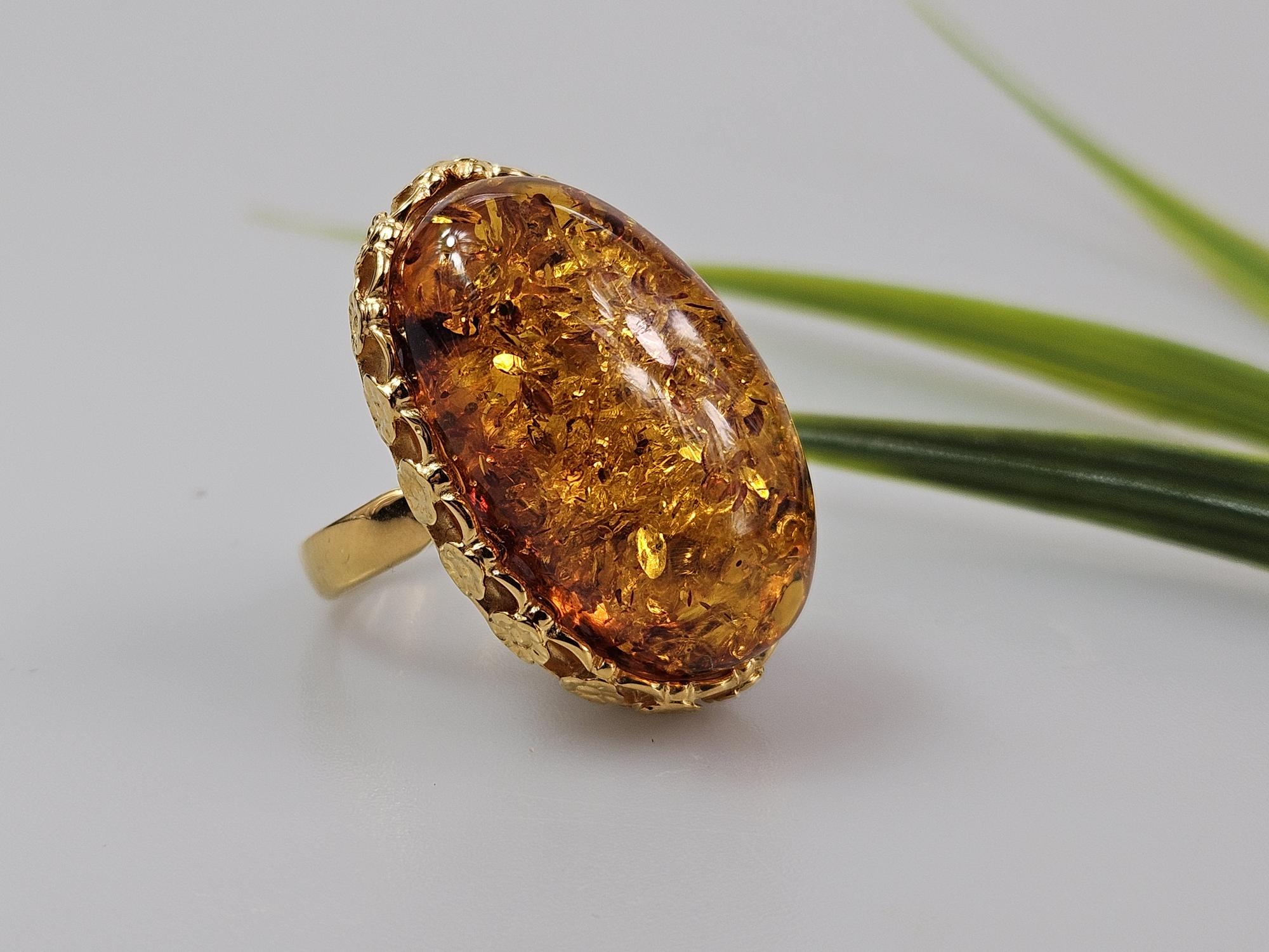 Gintarinis žiedas Amber ring didelis žiedas su gintaru ir auksu