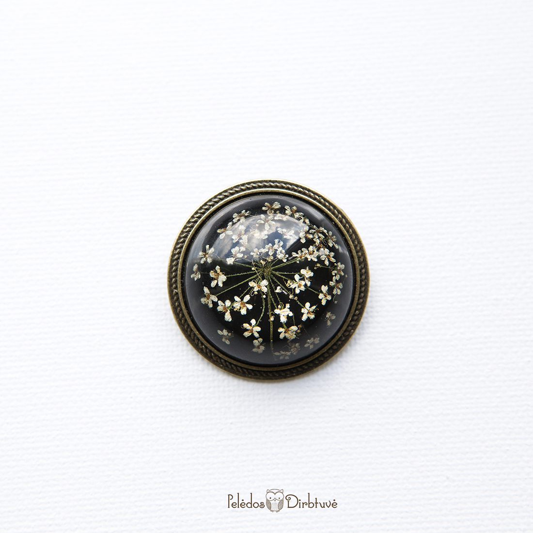 Vintažinio stiliaus sagė su gėlių nėriniais „Black Queen“ (37mm)