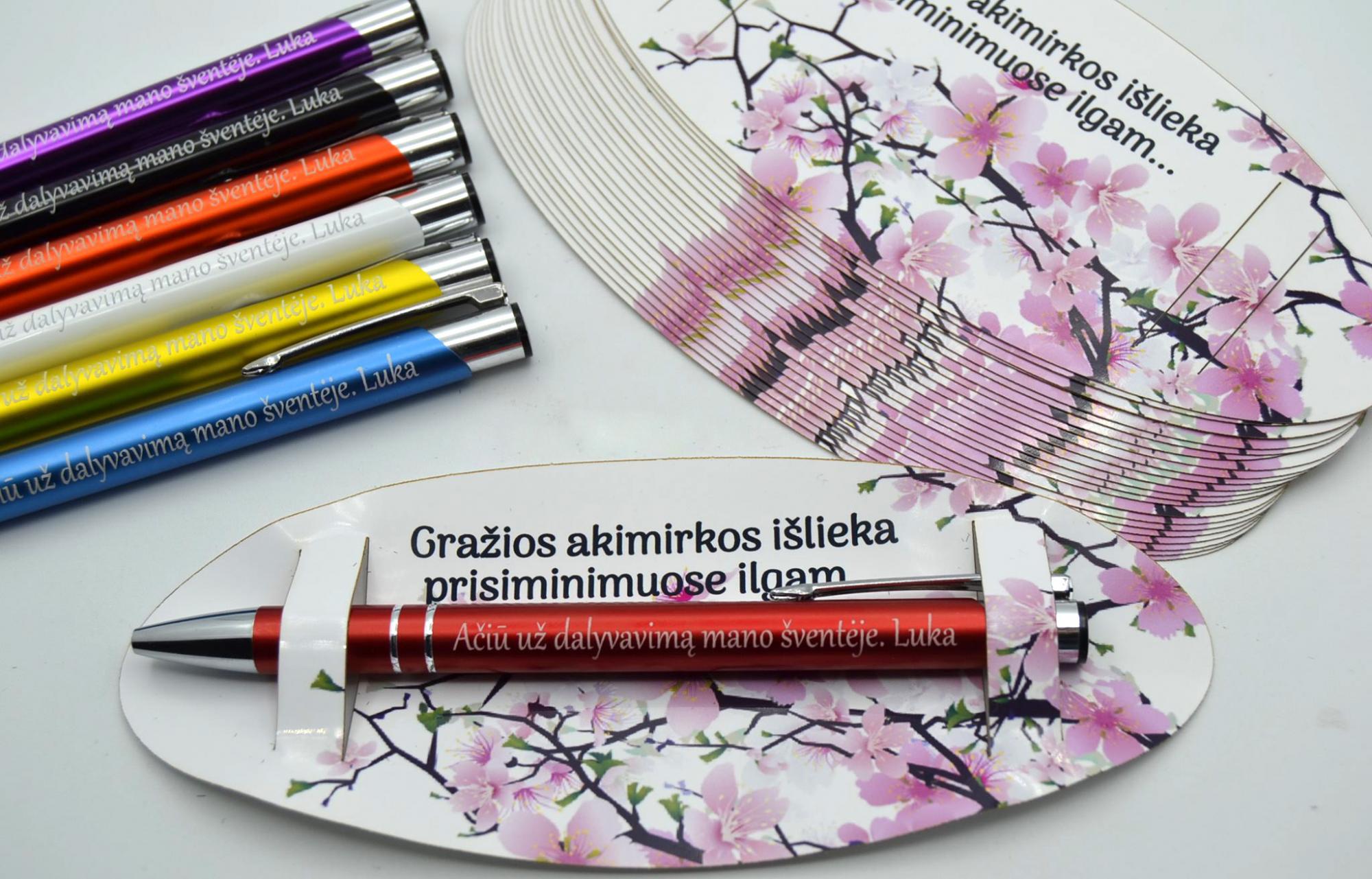 10vnt. Graviruotų tušinukų rinkinys Krikštynoms su plaketėmis