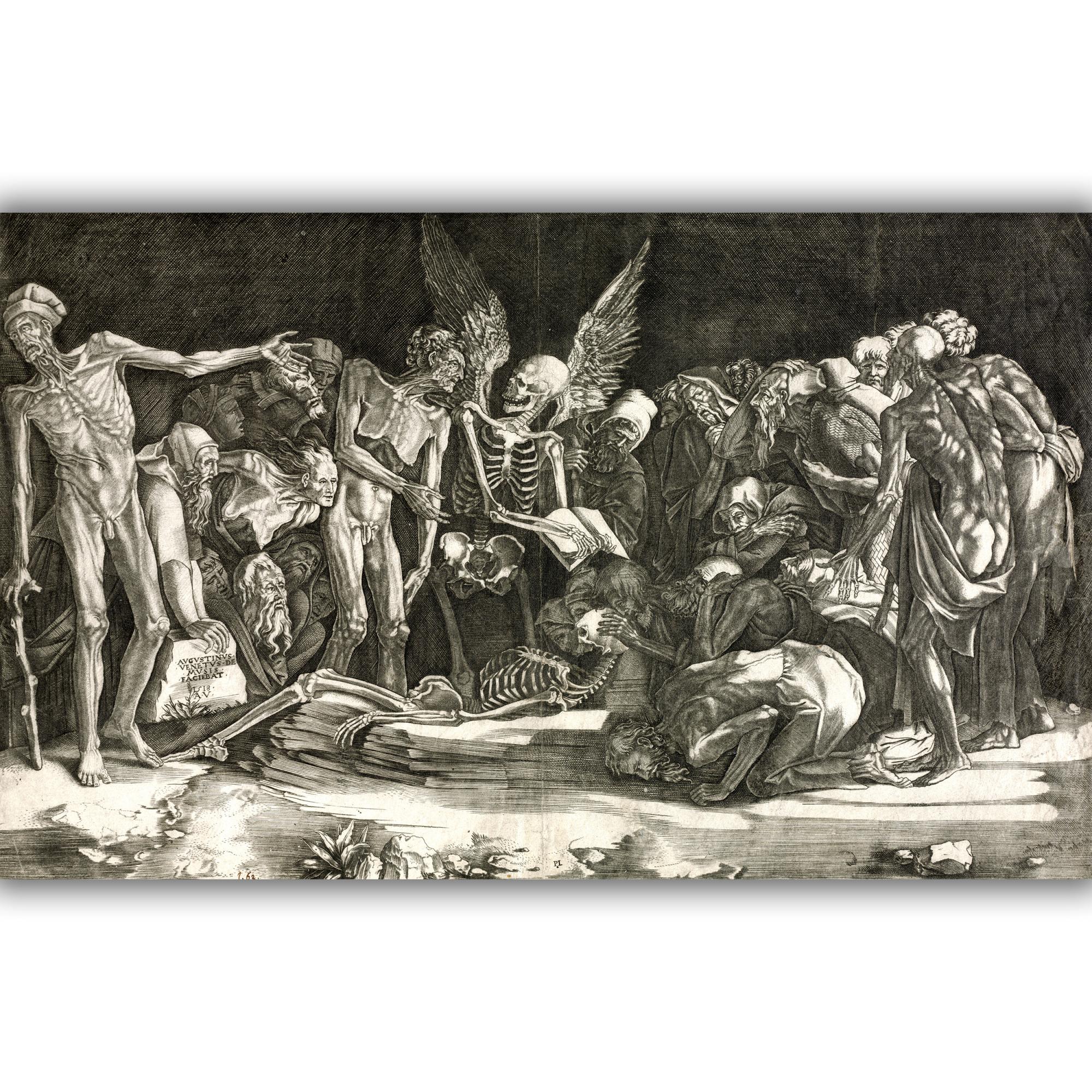 Reprodukcija „Skeletai“, Agostino Veneziano, (1518)
