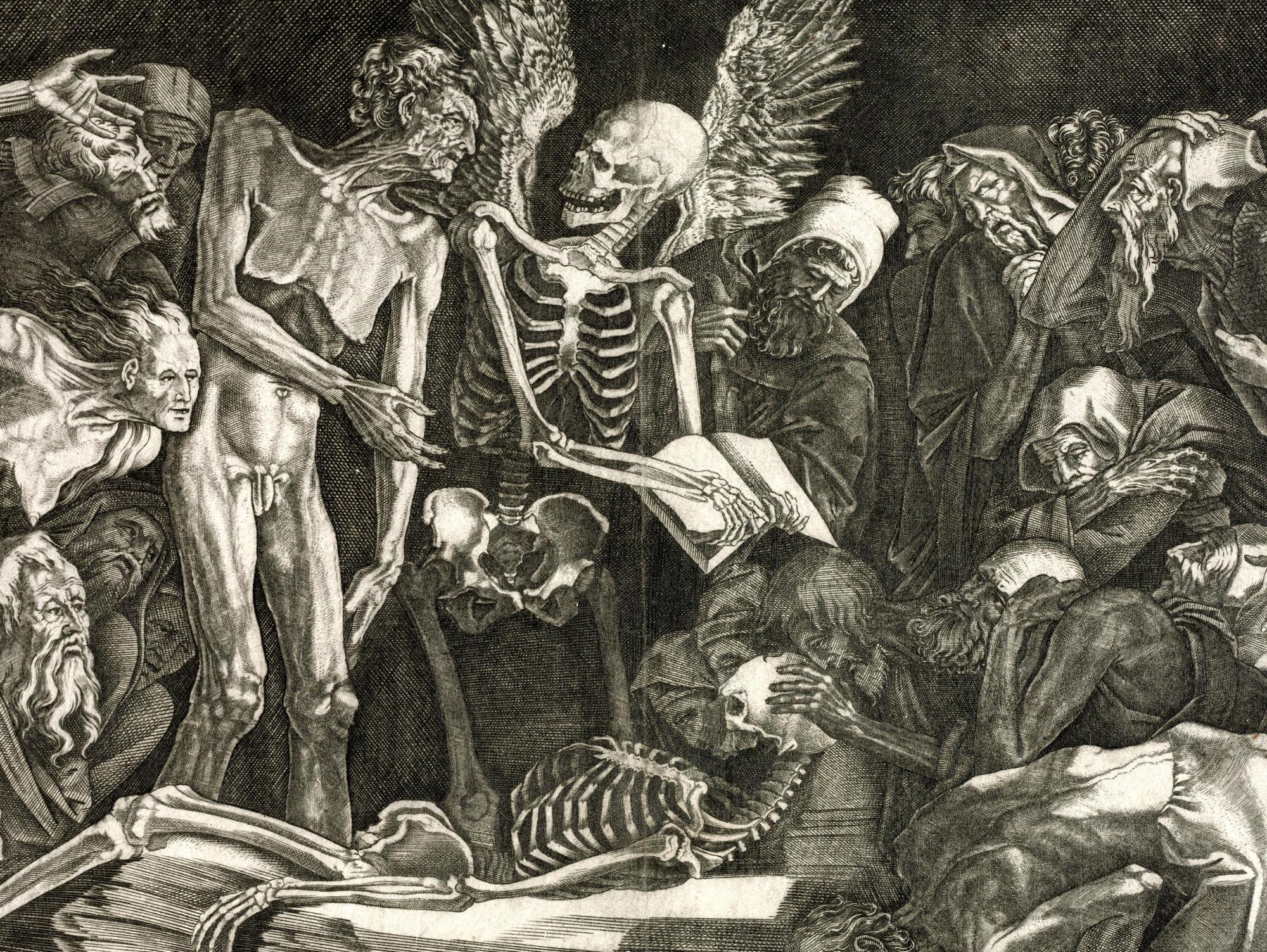 Reprodukcija „Skeletai“, Agostino Veneziano, (1518)