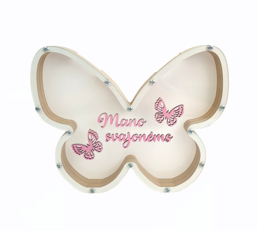 Medinė taupyklė Drugelis „Mano svajonėms“