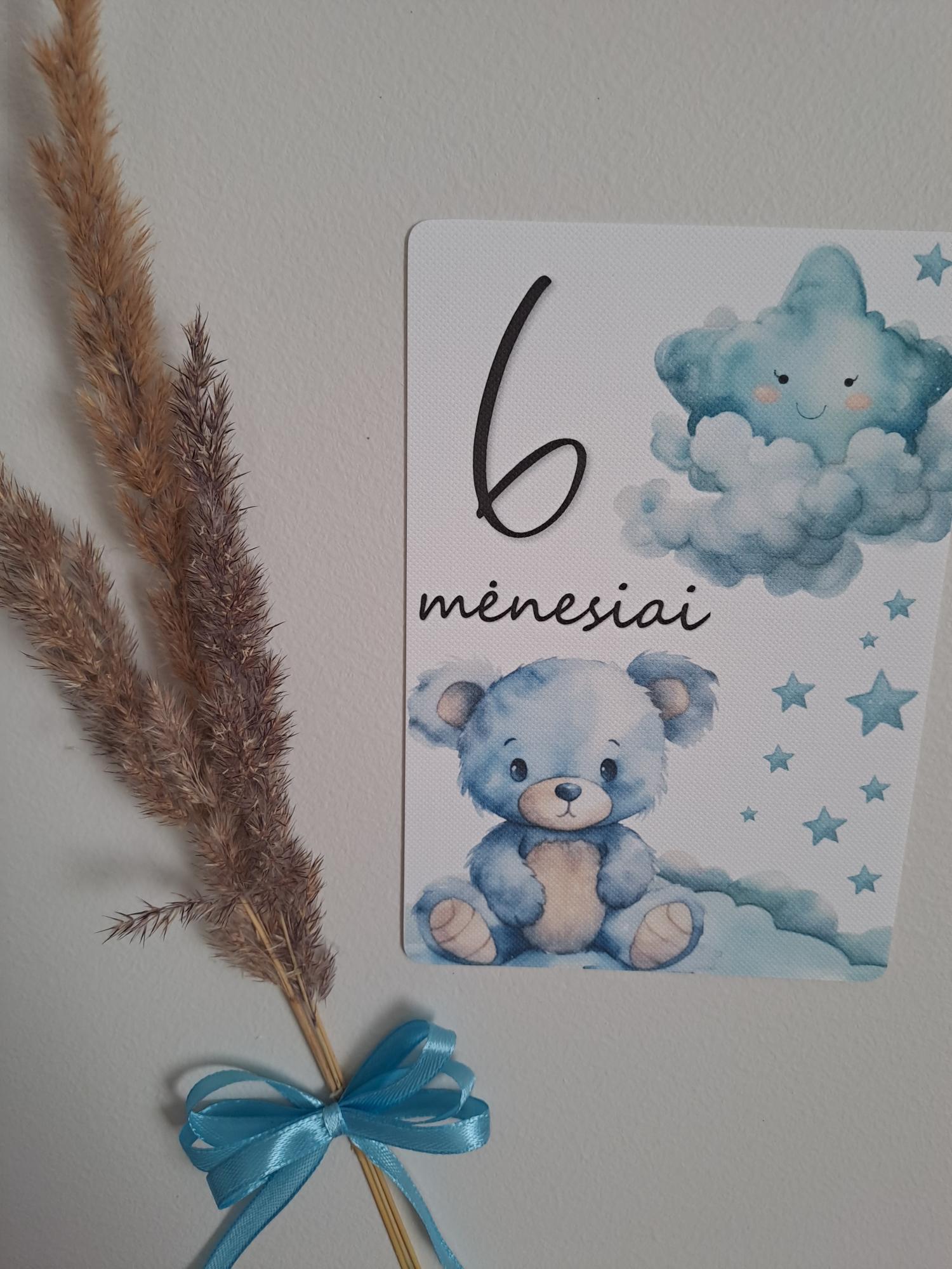Mėnesių kortelės naujagimiui MĖLYNAS MEŠKIUKAS