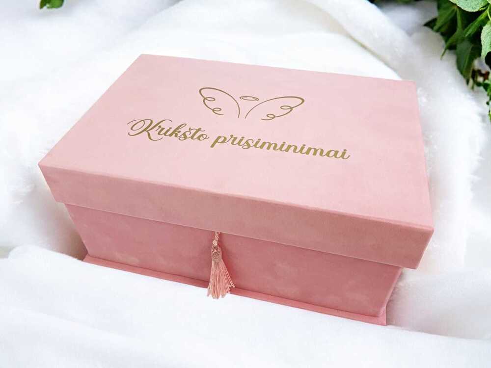 Veliūrinė dėžutė - krikštadėžė „Krikšto prisiminimai“