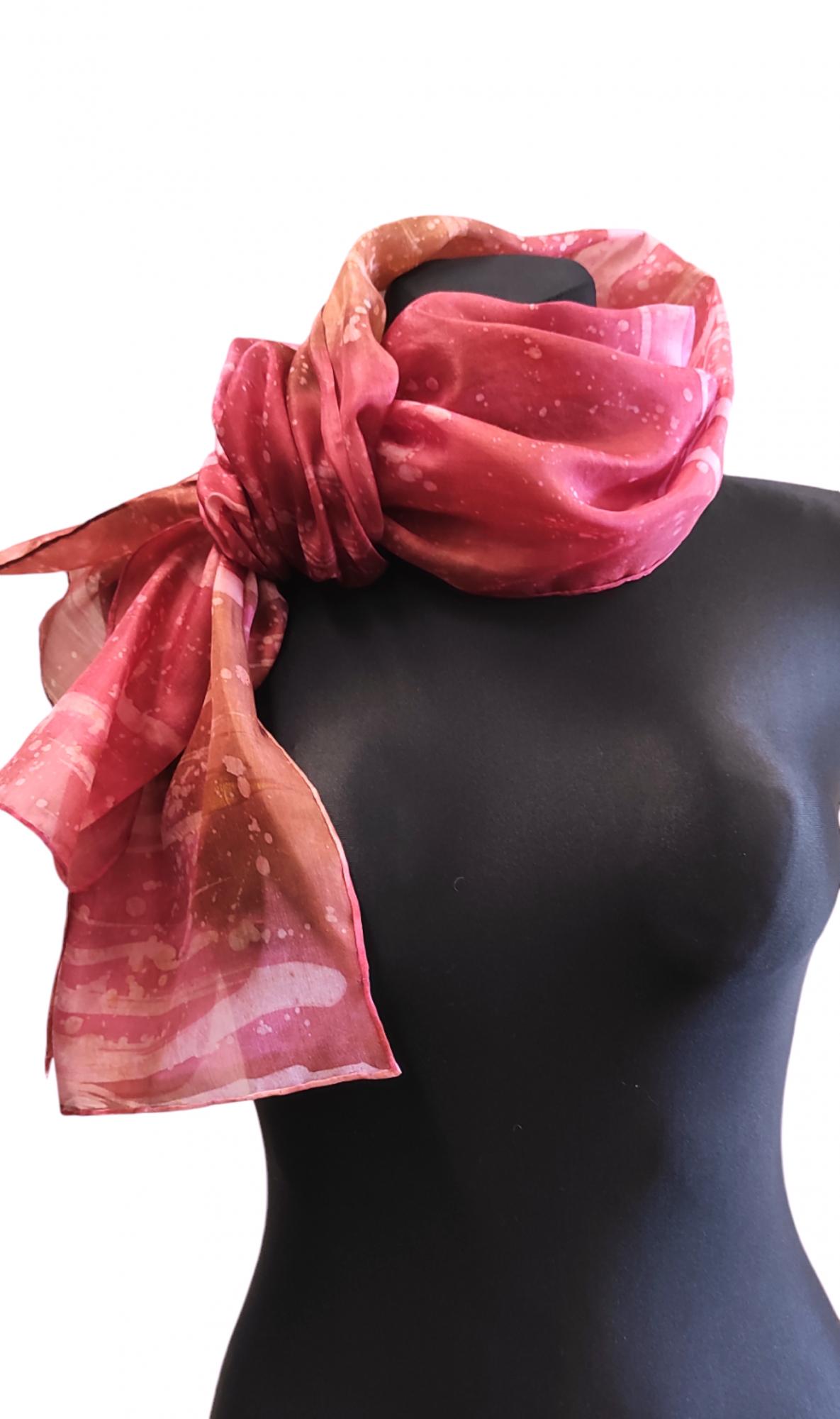 BORDO Burgundy Rauduonas Moteriškas šilkinis šalikas Dovana JAI  - Prabangus šilko šalikas - Šilko aksesuaras