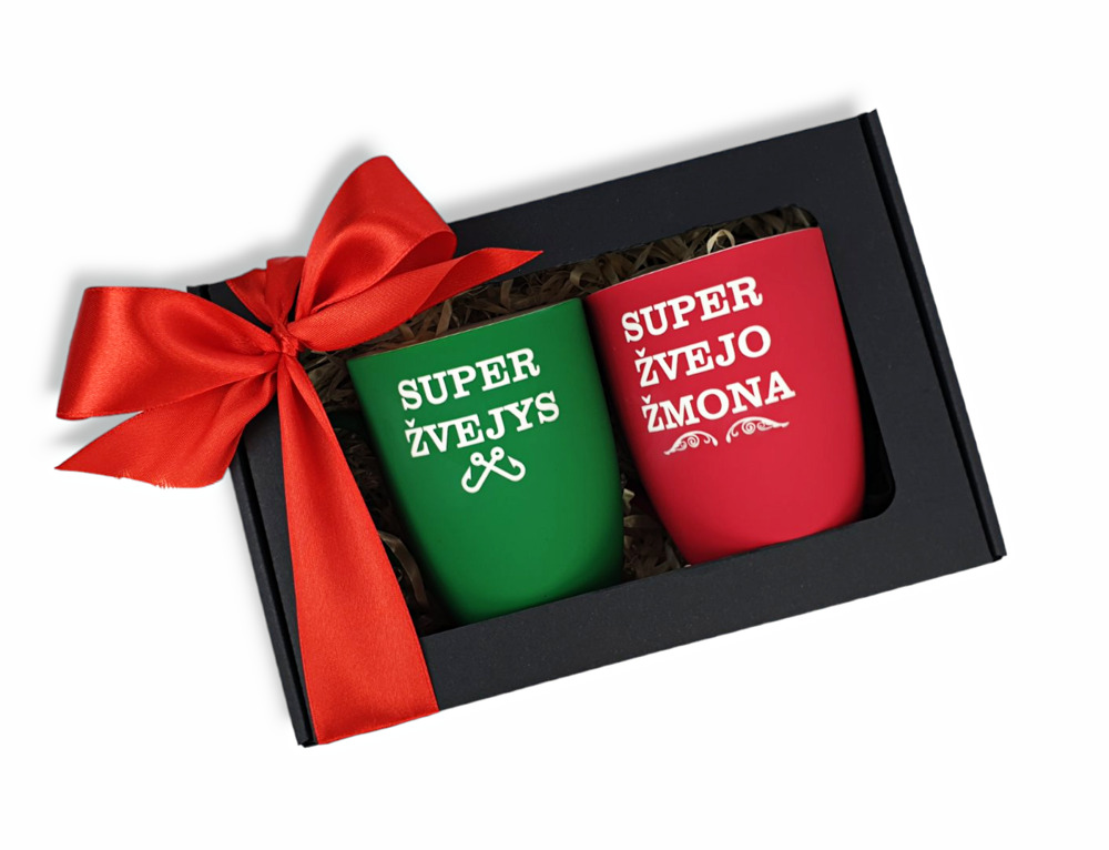 Dovanų rinkinys su graviruotais puodeliais „Super žvejys ir super žvejo žmona“