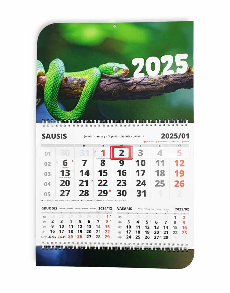 Sieninis kalendorius su spauda „2025 gyvatės metai“