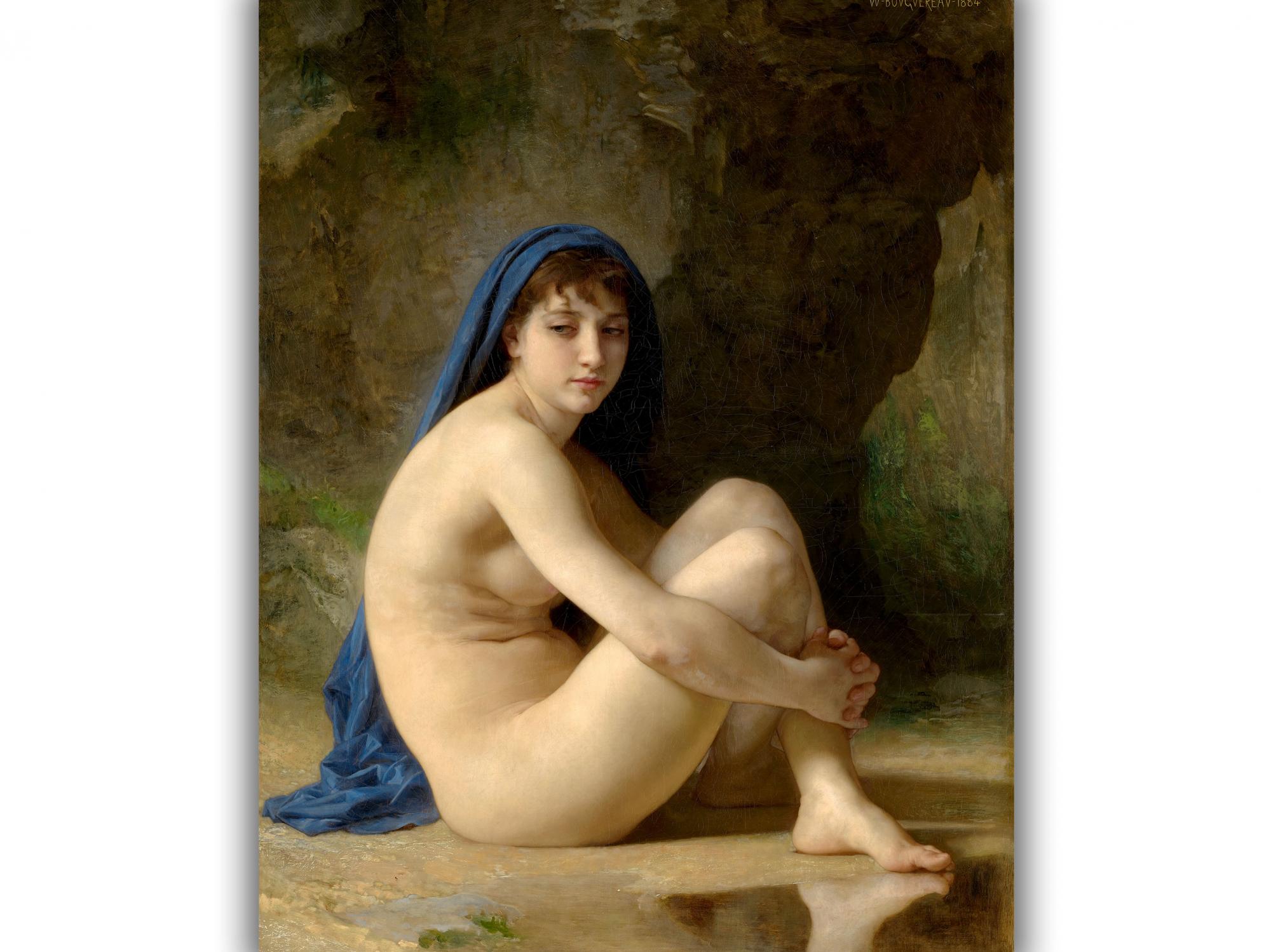 Reprodukcija „Sėdinti nuoga“, William Bouguereau, (1884)