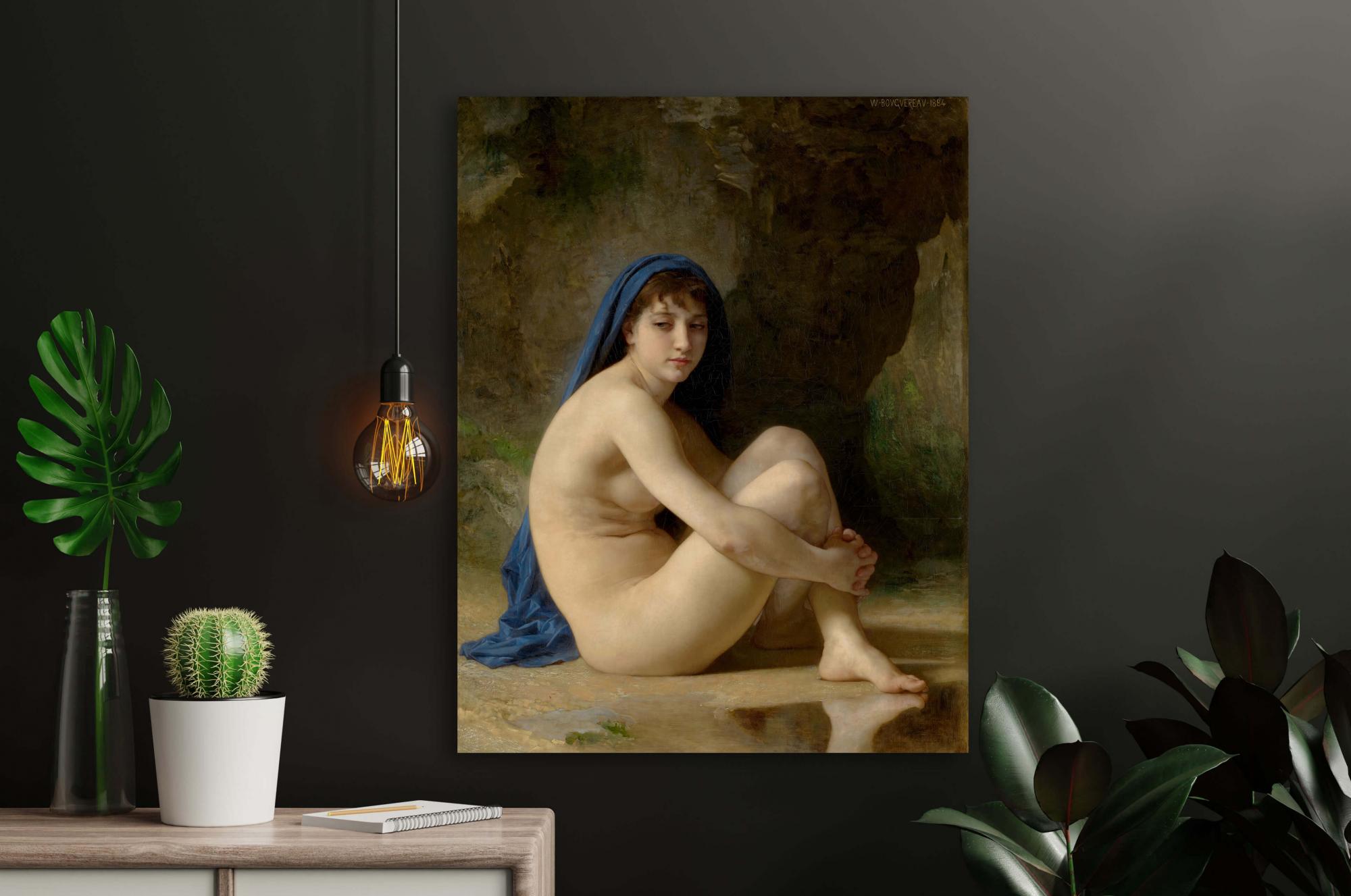 Reprodukcija „Sėdinti nuoga“, William Bouguereau, (1884)