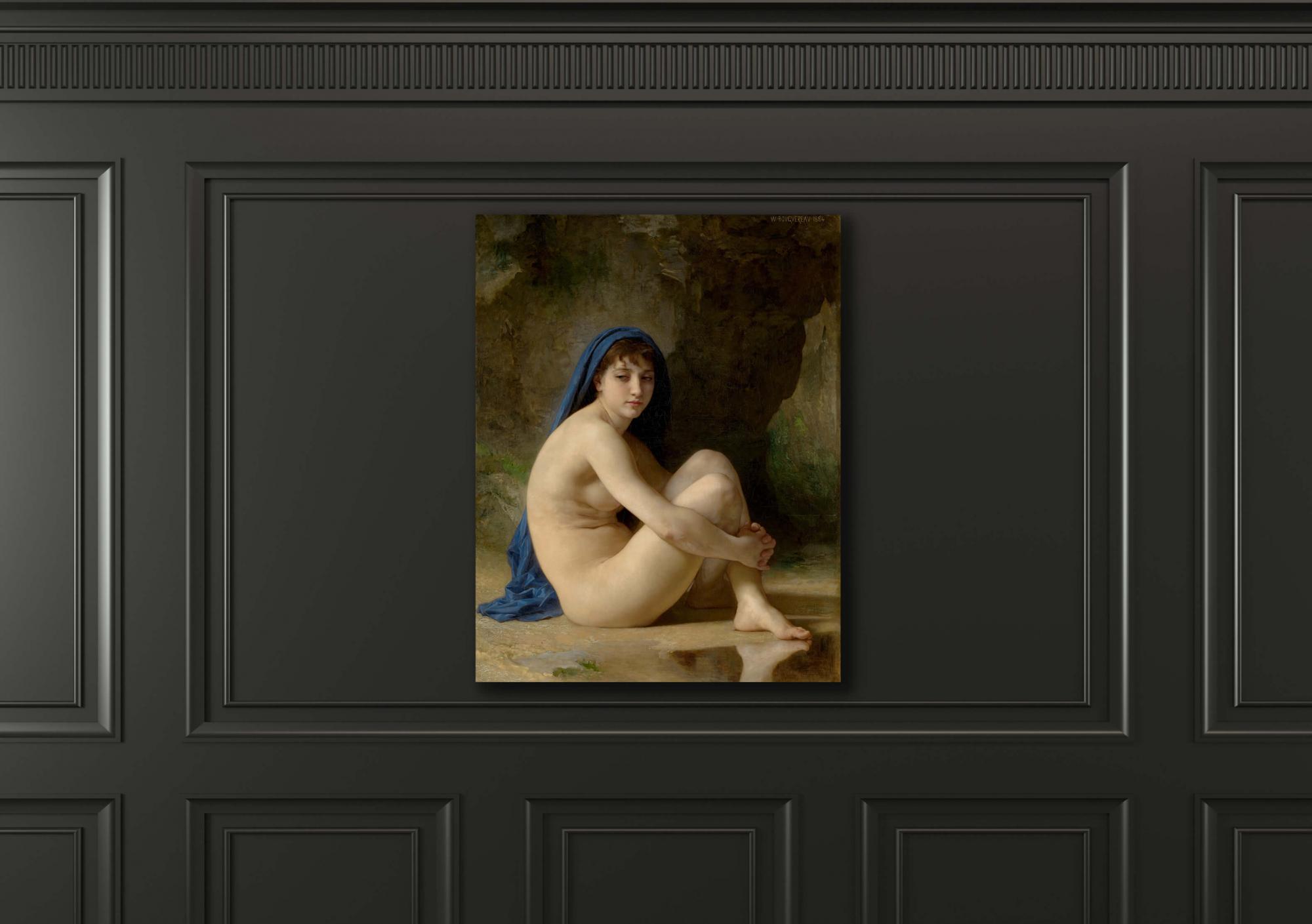 Reprodukcija „Sėdinti nuoga“, William Bouguereau, (1884)