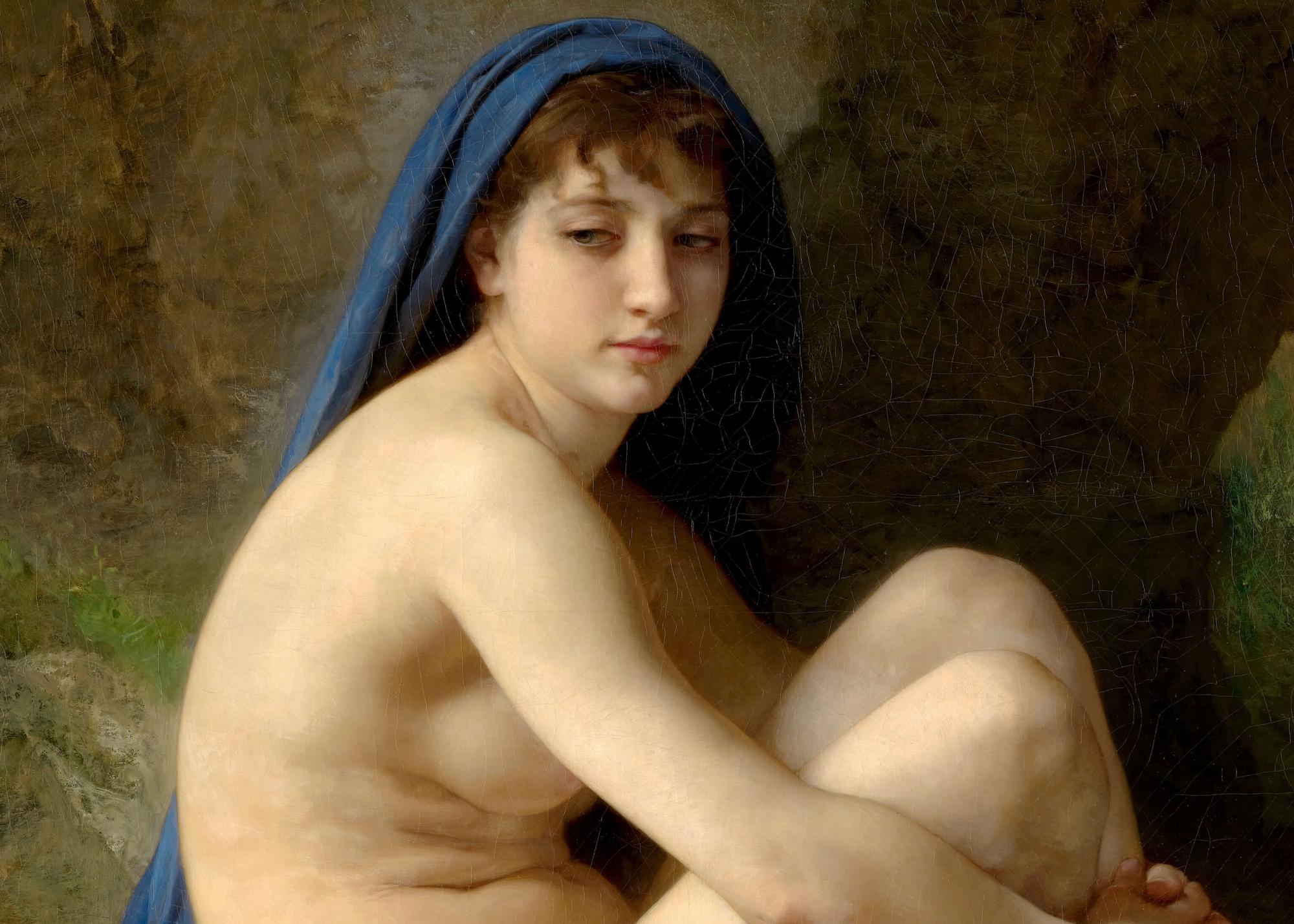 Reprodukcija „Sėdinti nuoga“, William Bouguereau, (1884)