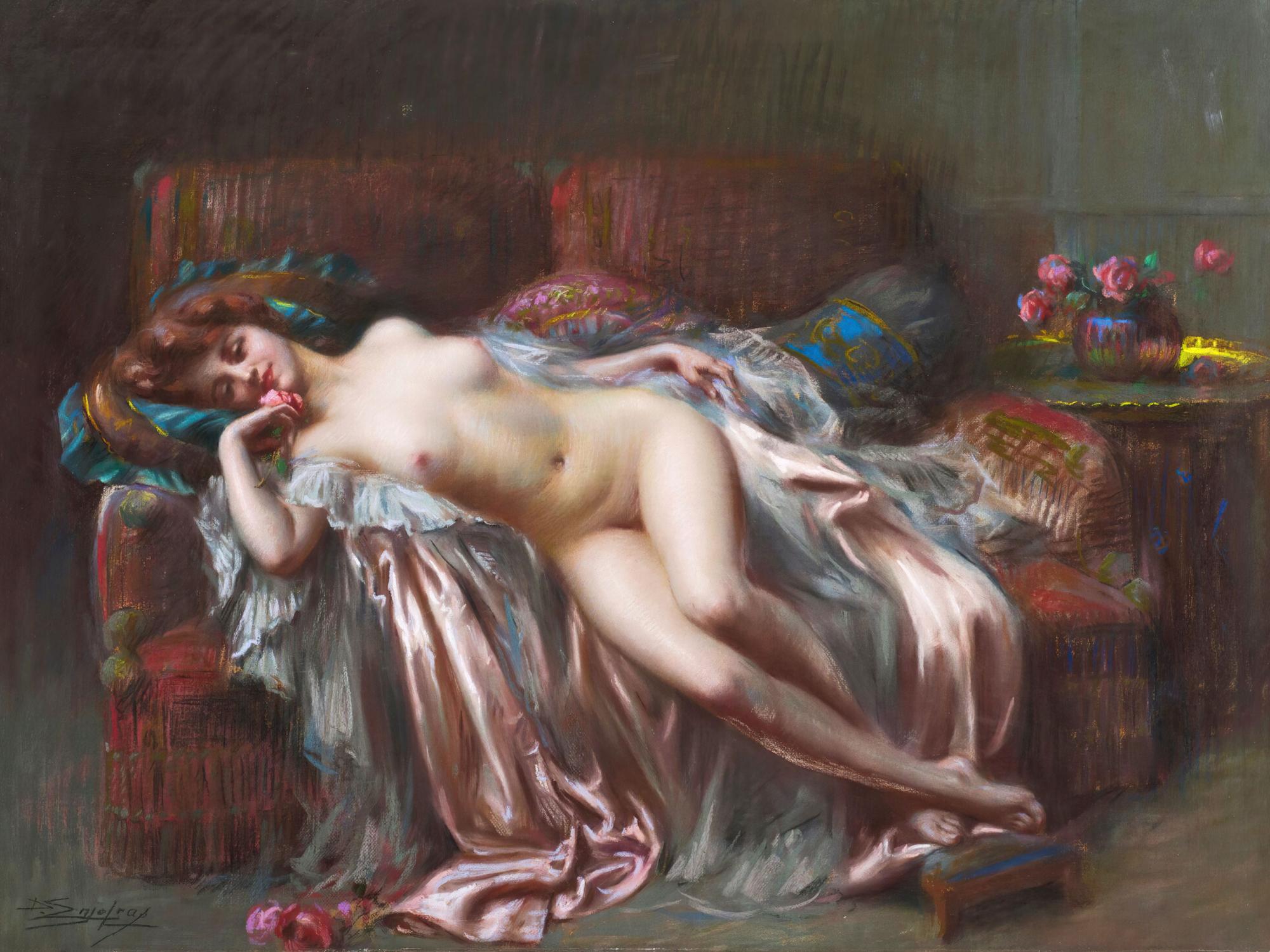 Reprodukcija „Gulinti nuoga dama su rože“, Delphin Enjolras