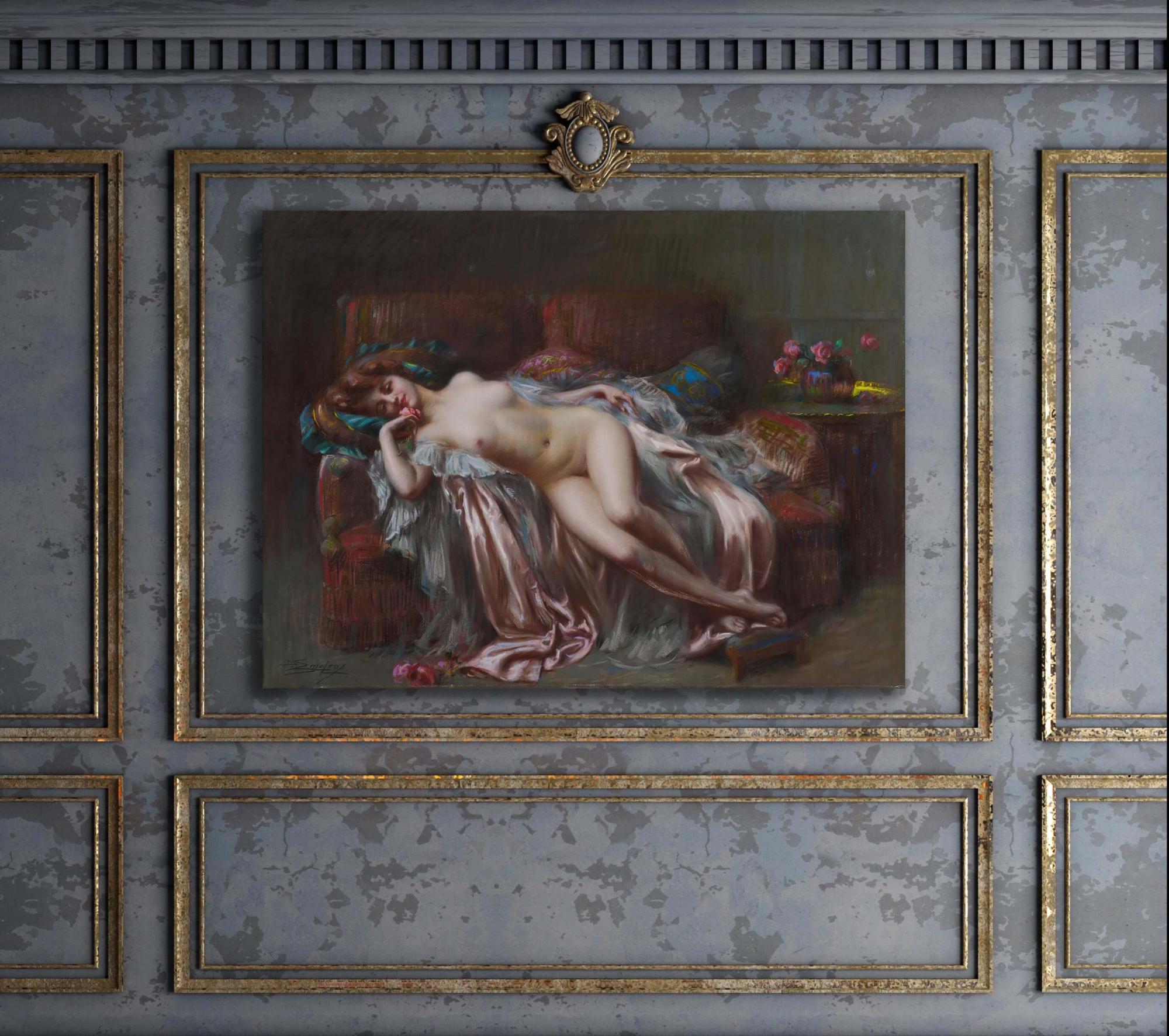 Reprodukcija „Gulinti nuoga dama su rože“, Delphin Enjolras