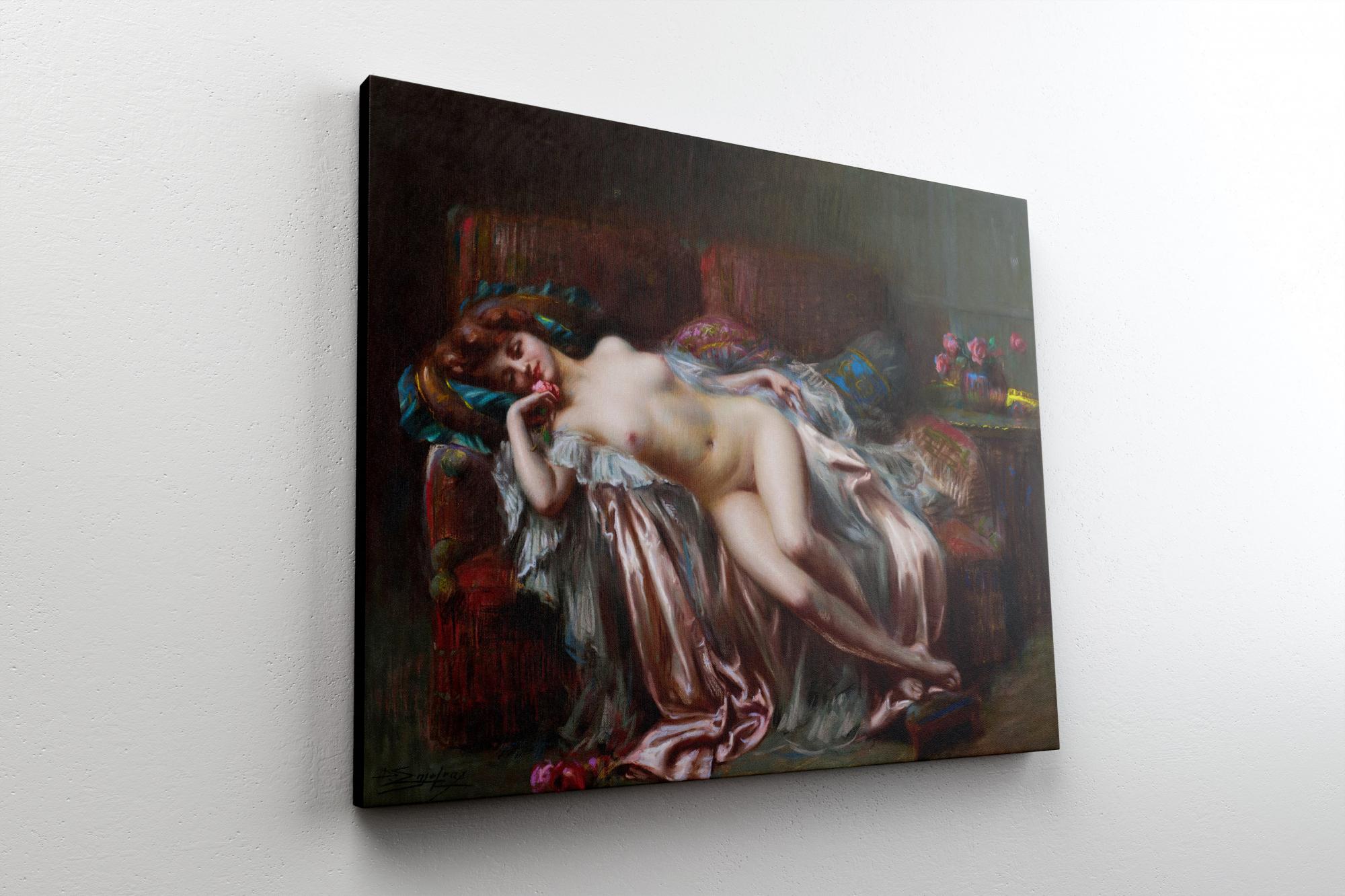 Reprodukcija „Gulinti nuoga dama su rože“, Delphin Enjolras