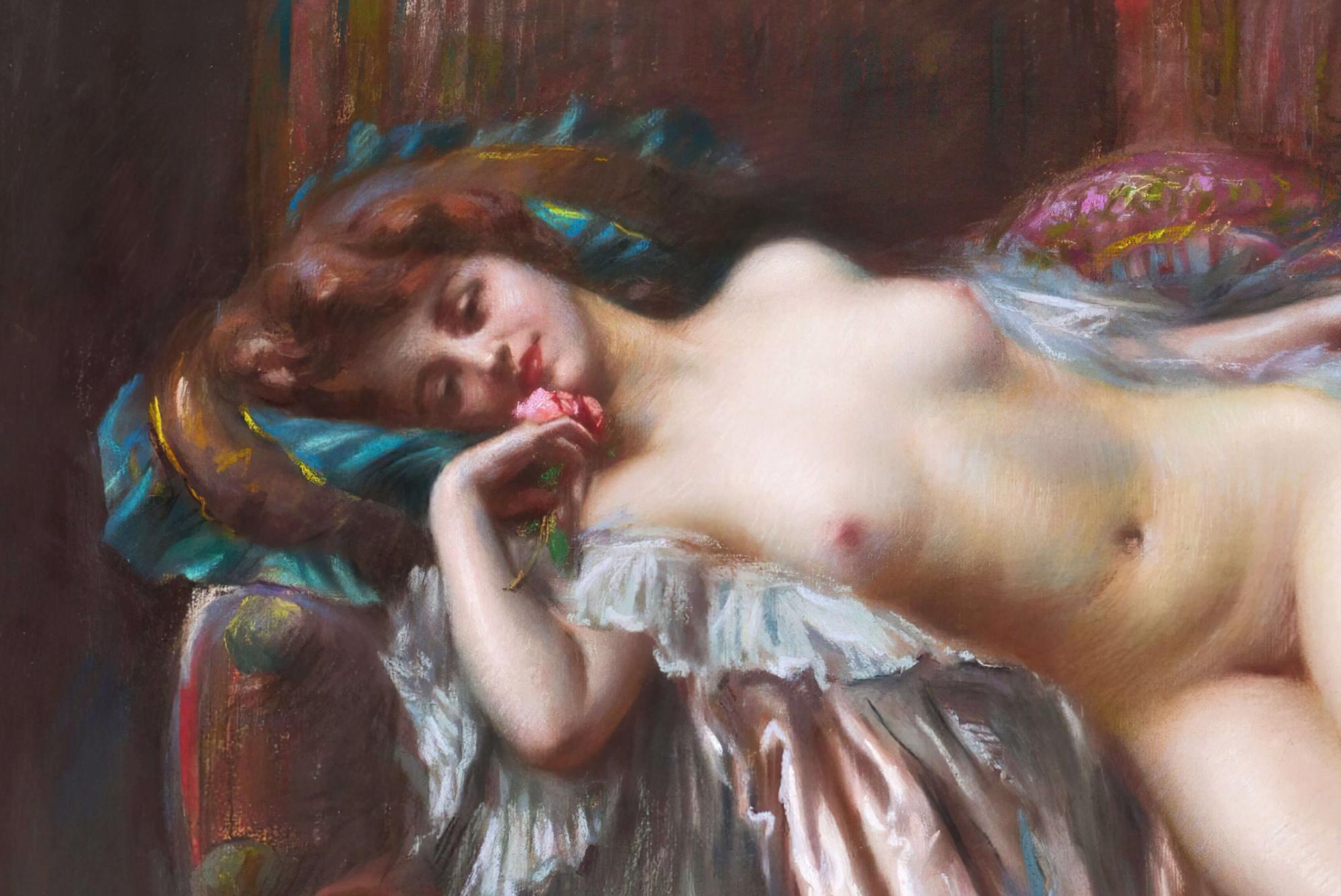 Reprodukcija „Gulinti nuoga dama su rože“, Delphin Enjolras