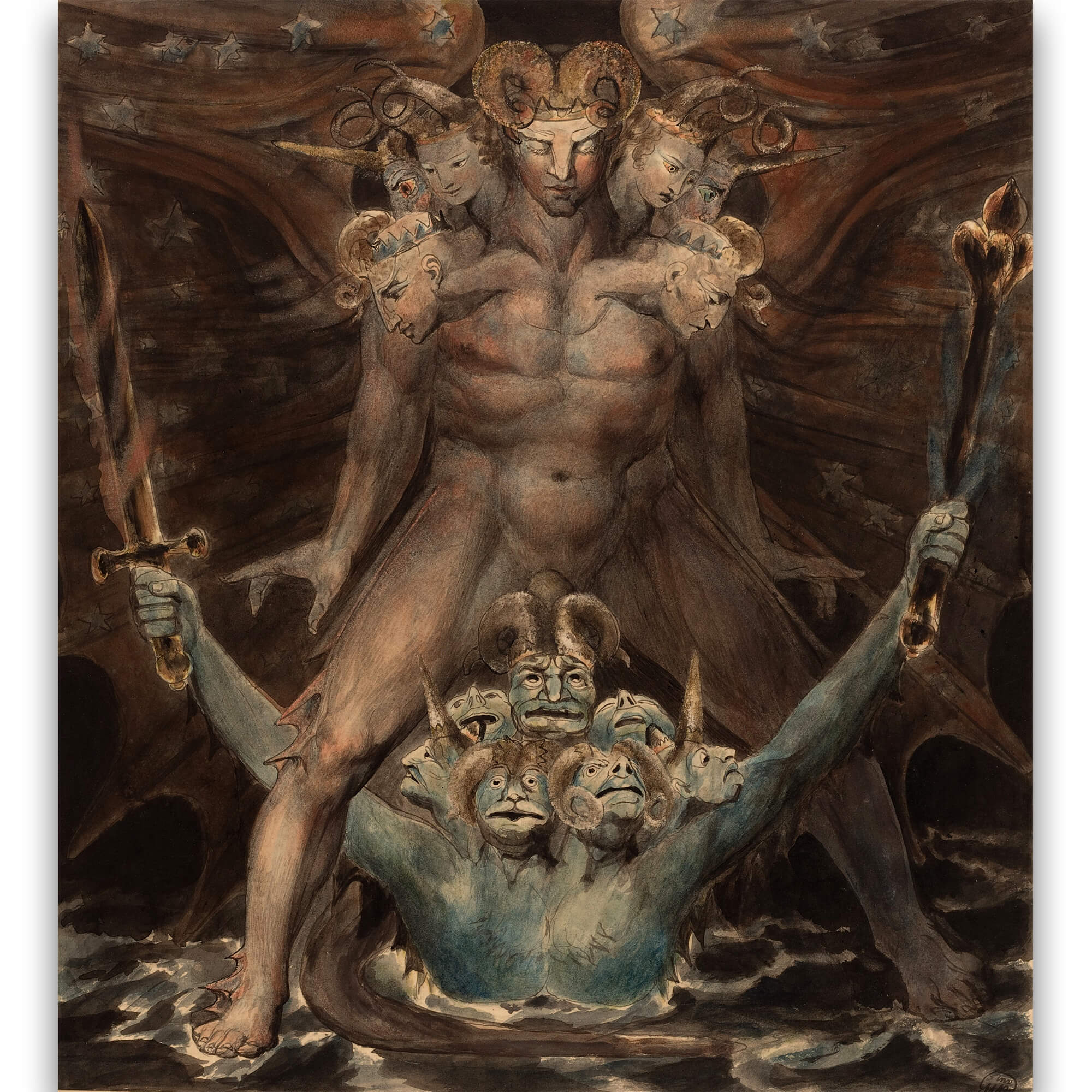 Reprodukcija „Didysis raudonasis drakonas ir jūros pabaisa“, William Blake