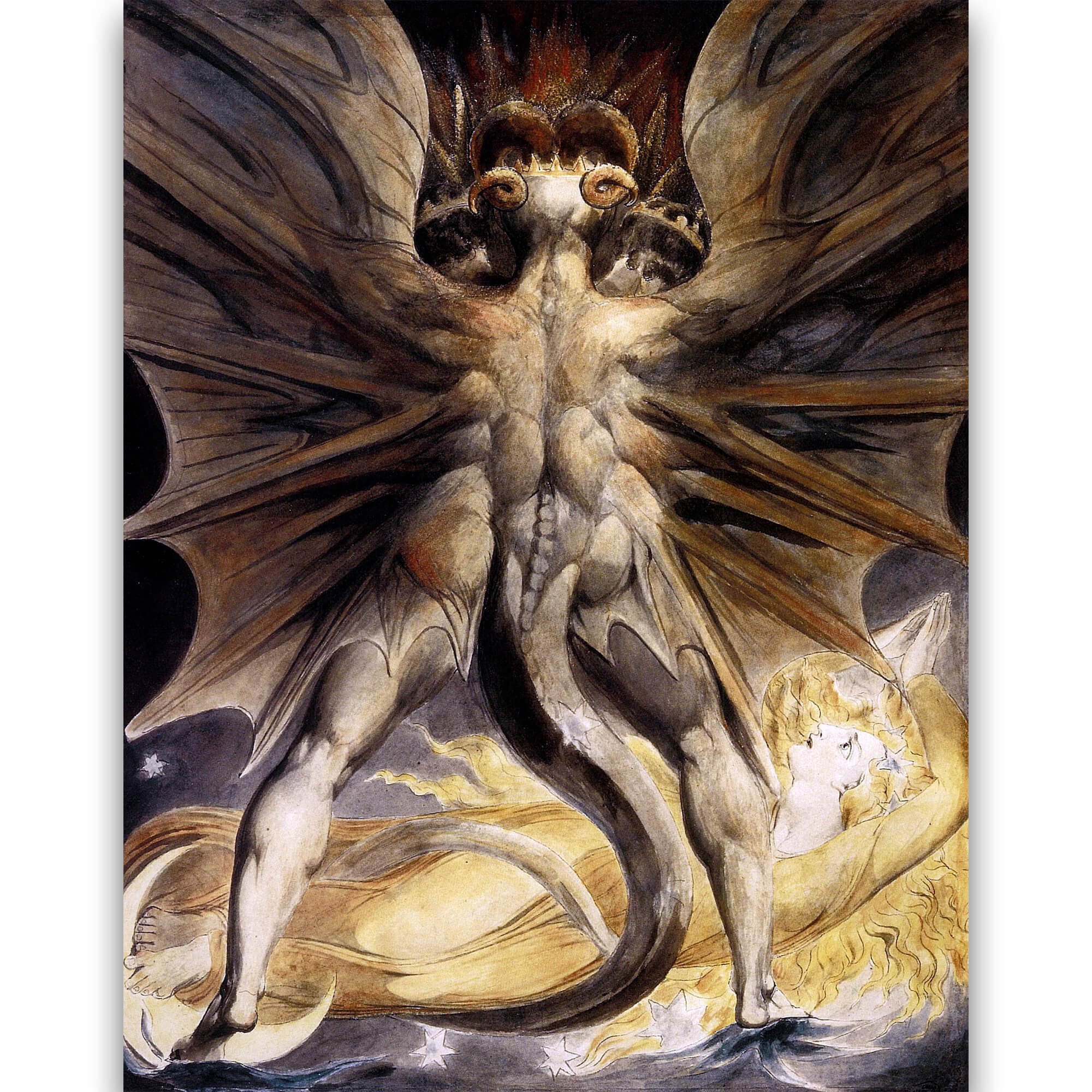 Reprodukcija „Didysis raudonasis drakonas ir moteris, vilkinti saule“, William Blake