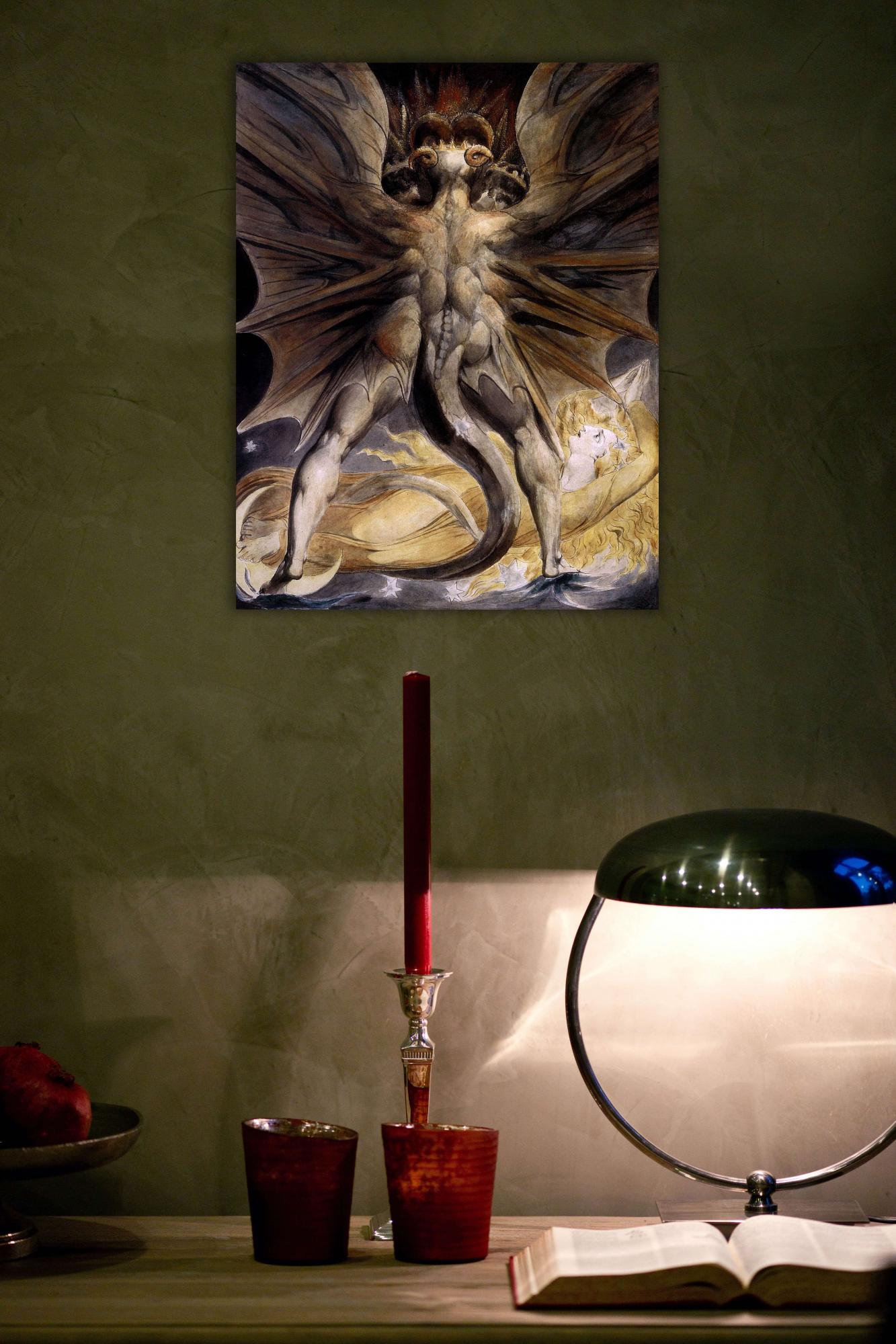 Reprodukcija „Didysis raudonasis drakonas ir moteris, vilkinti saule“, William Blake