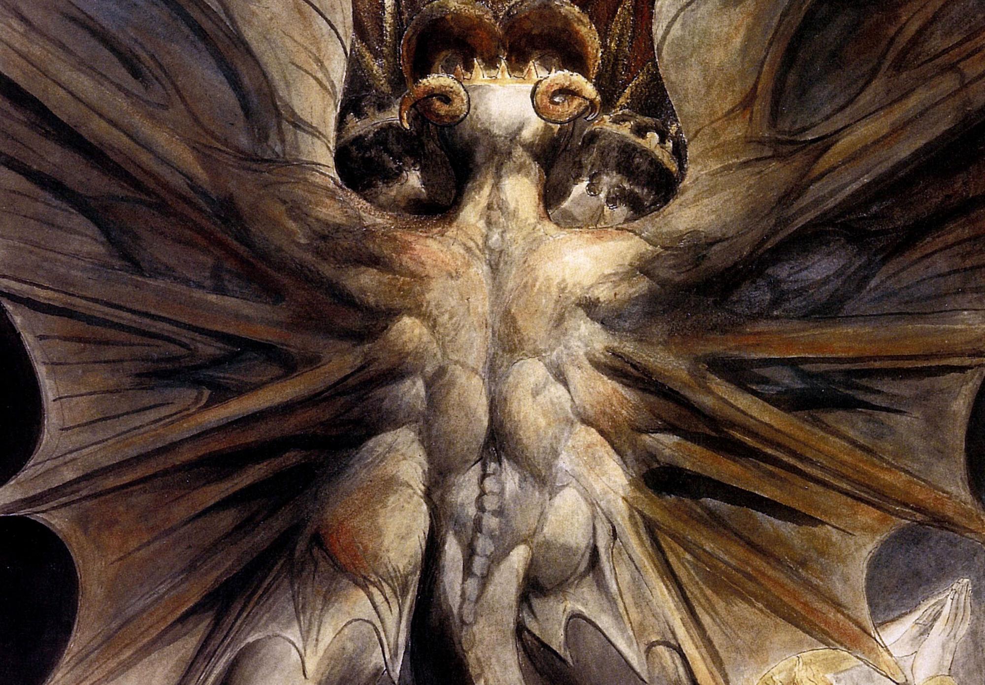 Reprodukcija „Didysis raudonasis drakonas ir moteris, vilkinti saule“, William Blake