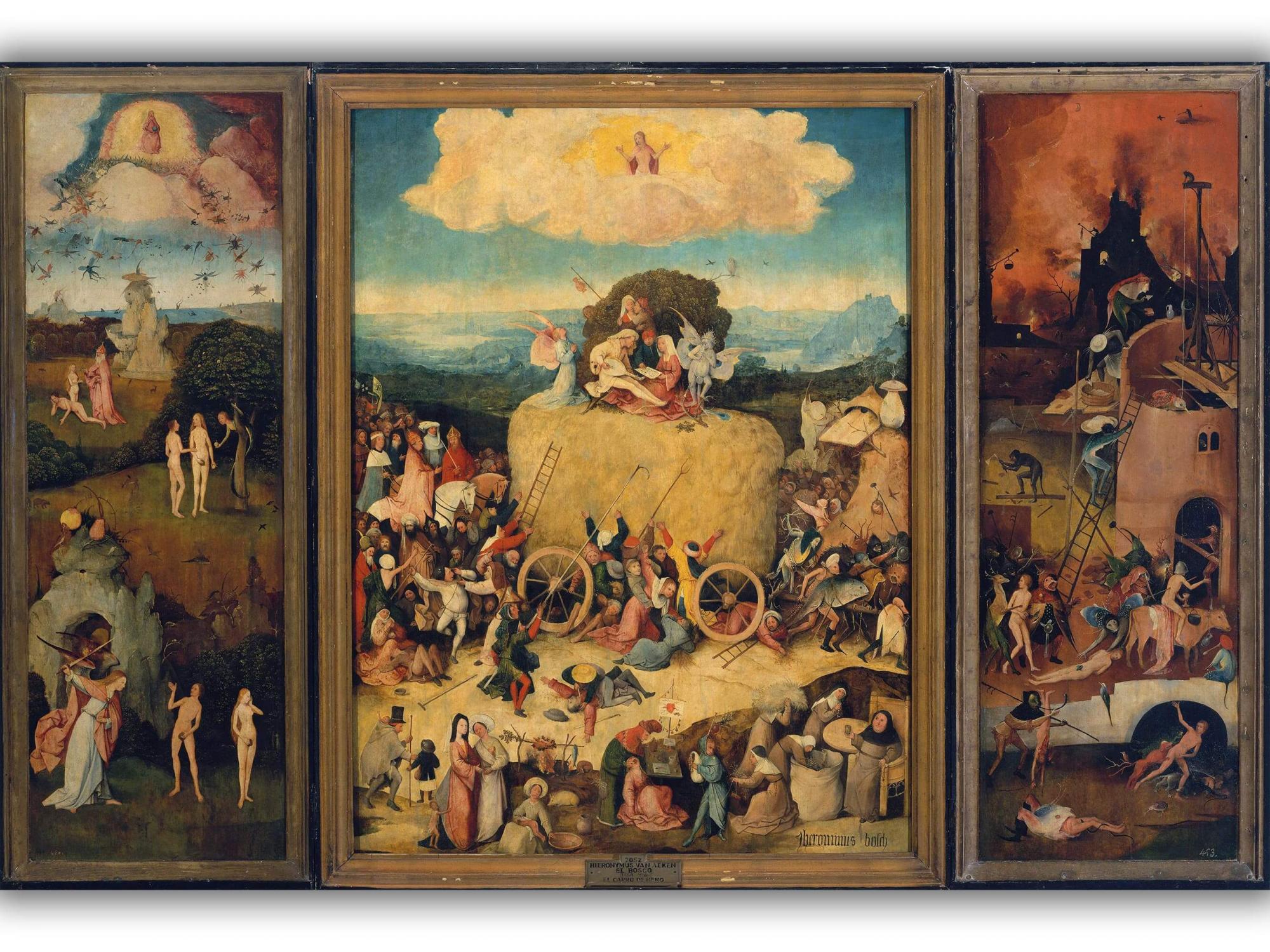 Reprodukcija „Šieno vežimo triptikas“, Hieronymus Bosch, (1516)