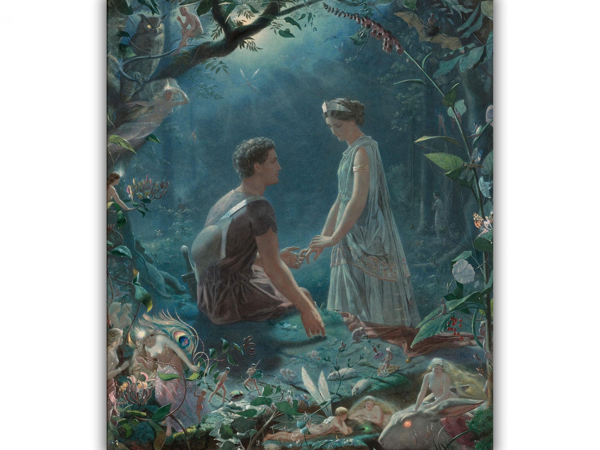 Reprodukcija „Hermija ir Lisandras Vasarvidžio nakties sapne“, John Simmons, (1870)
