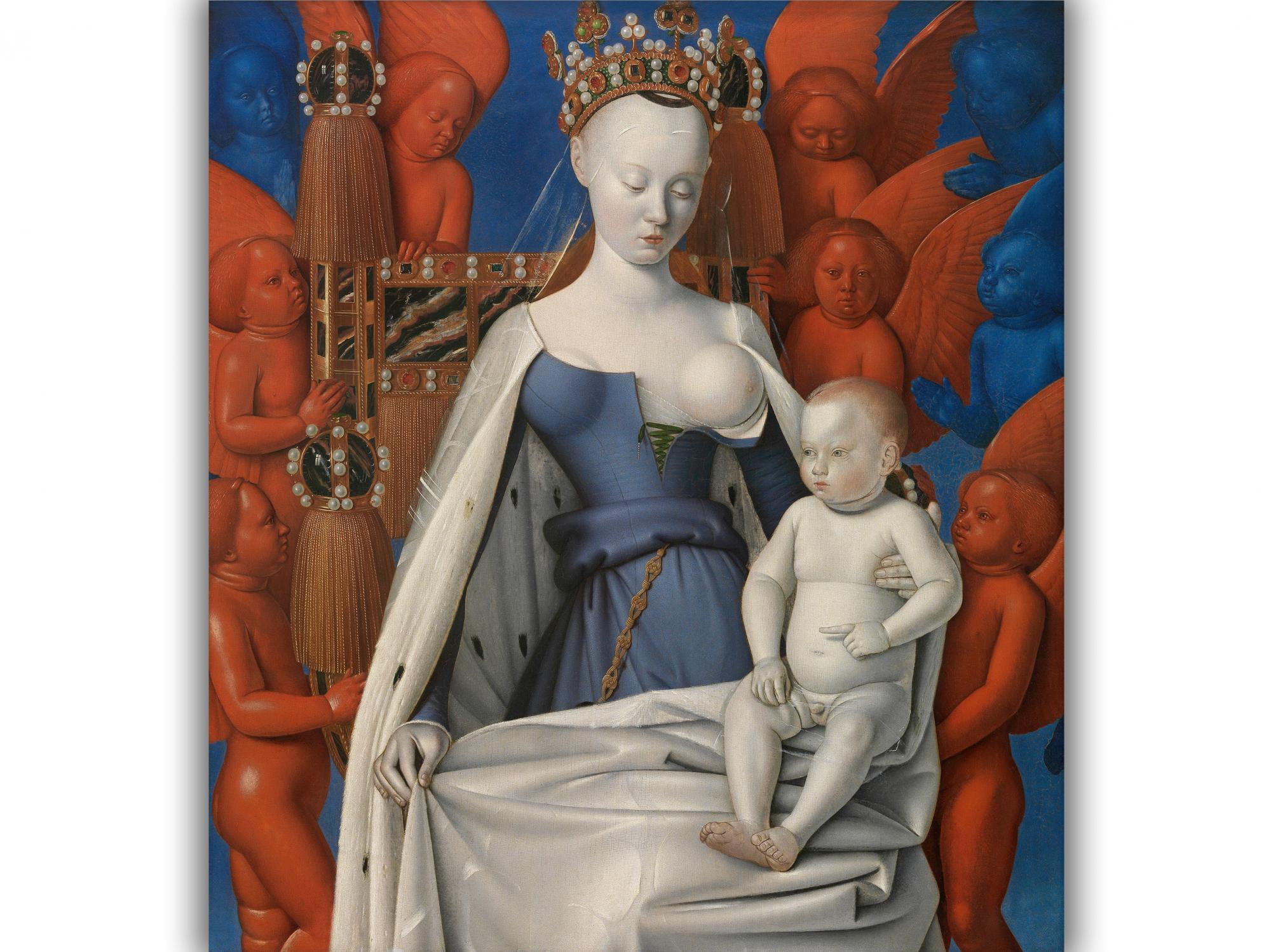 Reprodukcija „Mergelė su kūdikiu, apsupti angelų“, Jean Fouquet, (1458)