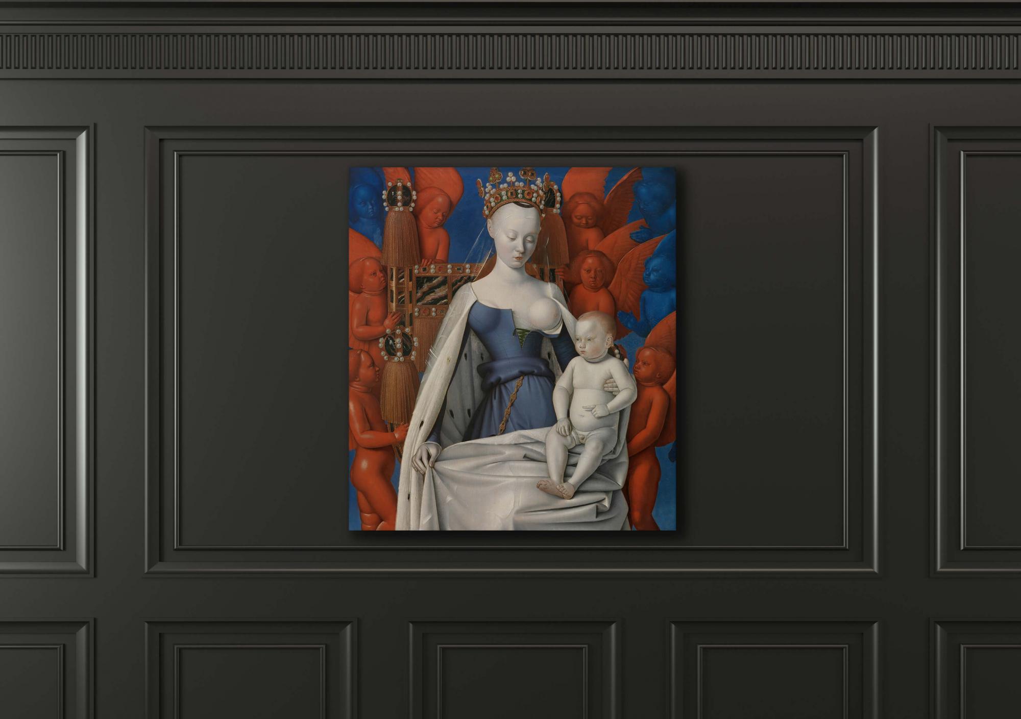 Reprodukcija „Mergelė su kūdikiu, apsupti angelų“, Jean Fouquet, (1458)