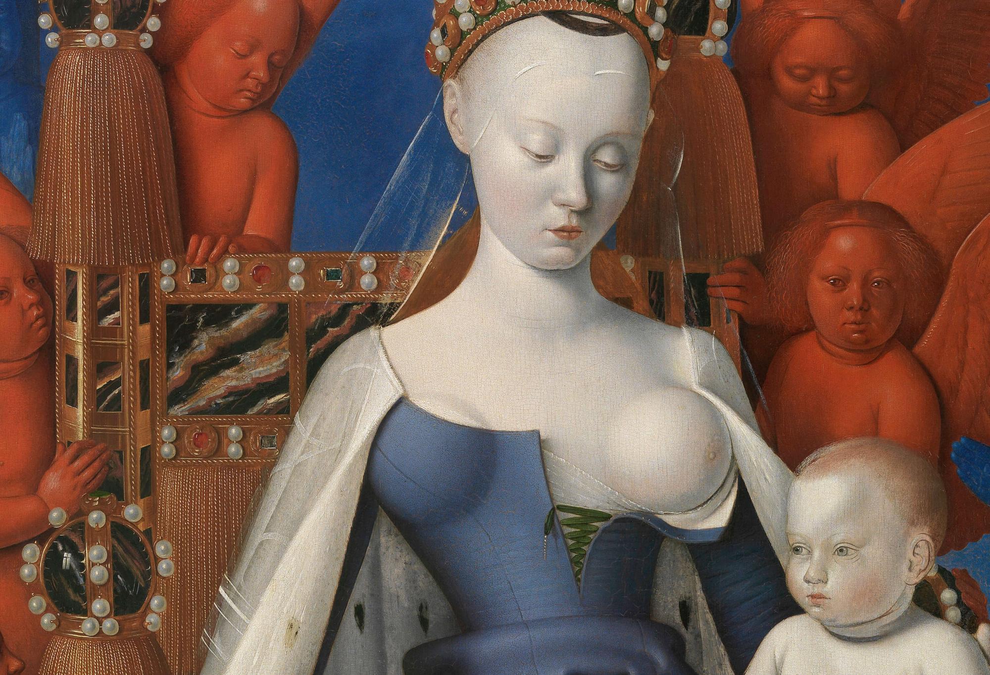 Reprodukcija „Mergelė su kūdikiu, apsupti angelų“, Jean Fouquet, (1458)