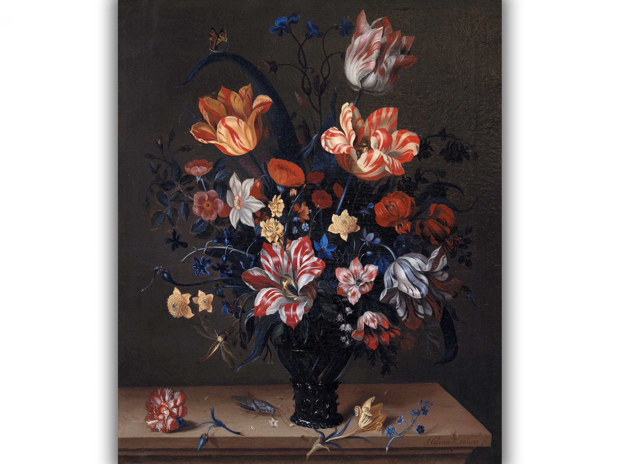 Reprodukcija „Tulpės ir kitos gėlės vazoje“, Helena Roouers, (1663)
