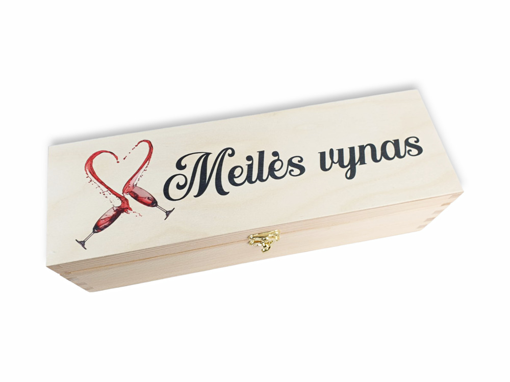 Užsegama vyno dėžė su spauda „Meilės vynas“